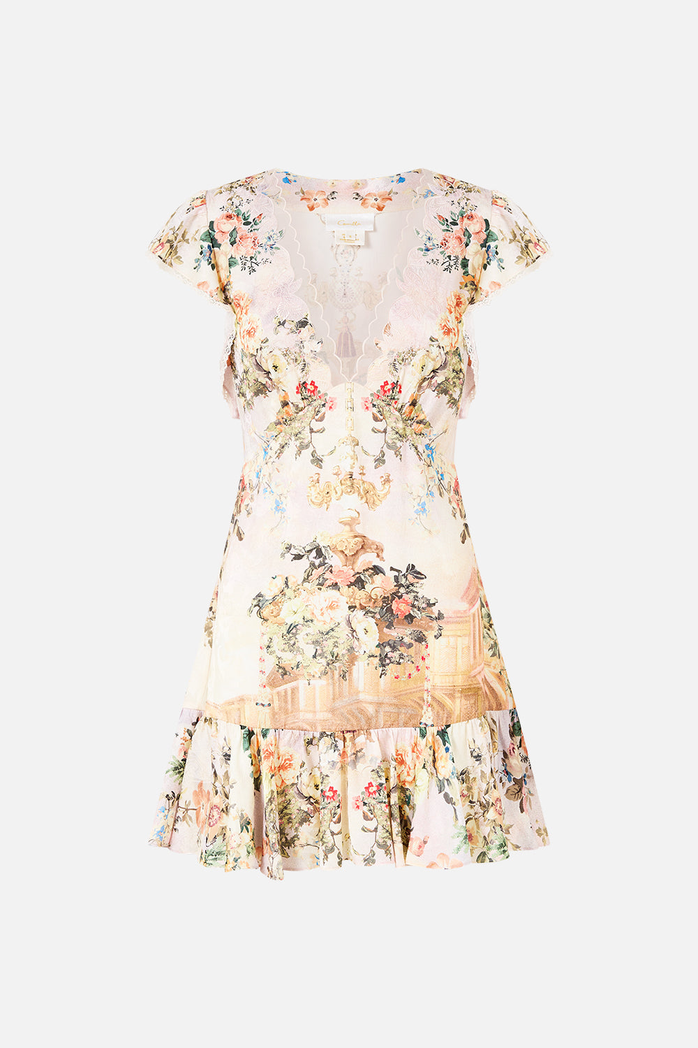 The CAMILLA RUCHED CUP UNDERWIRE ONE PIECE WITH FRONT TIE HEIRLOOM EMPIRE in our  print.