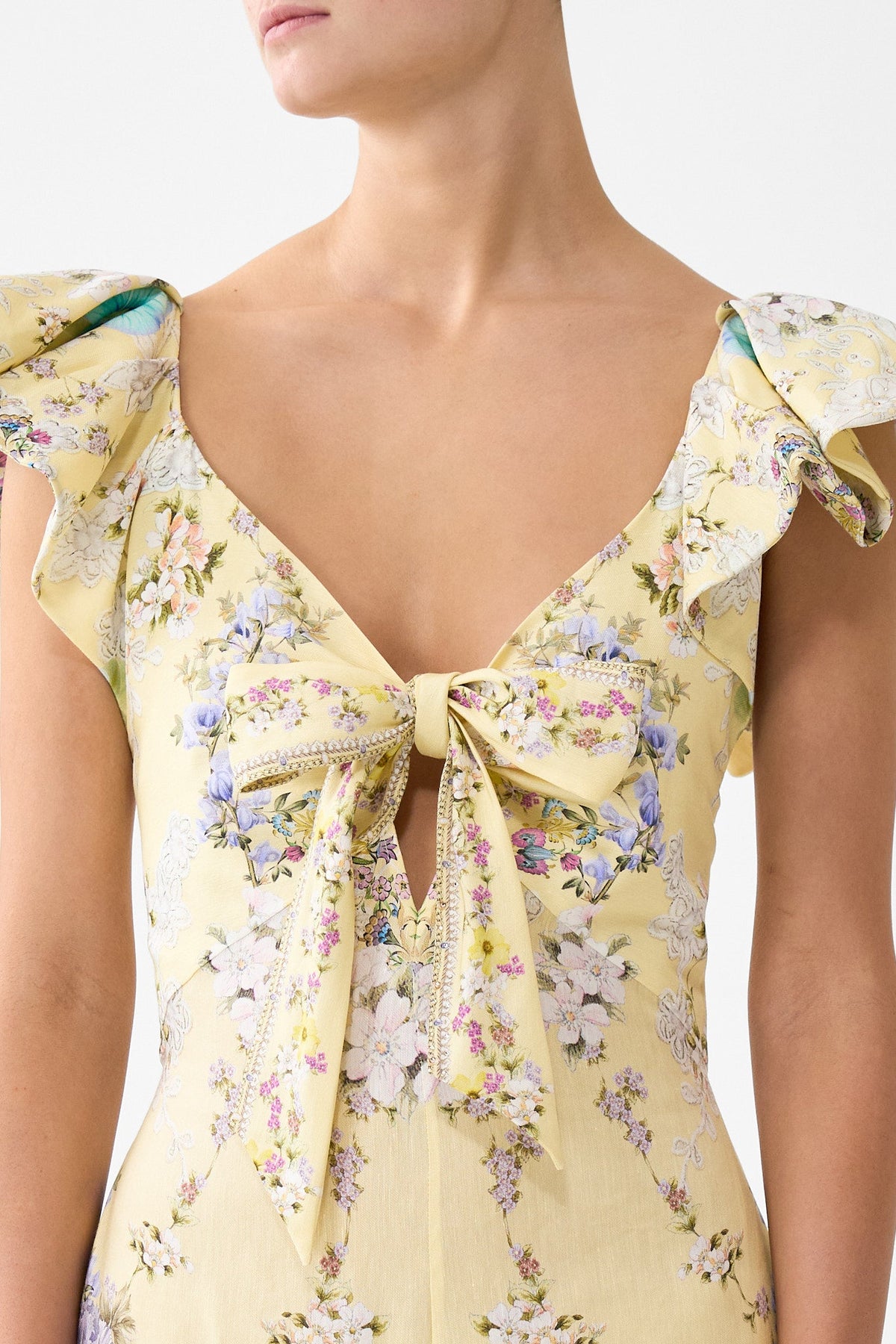 TIE FRONT FRILL SLEEVE JUMPSUIT DARLING BUDS