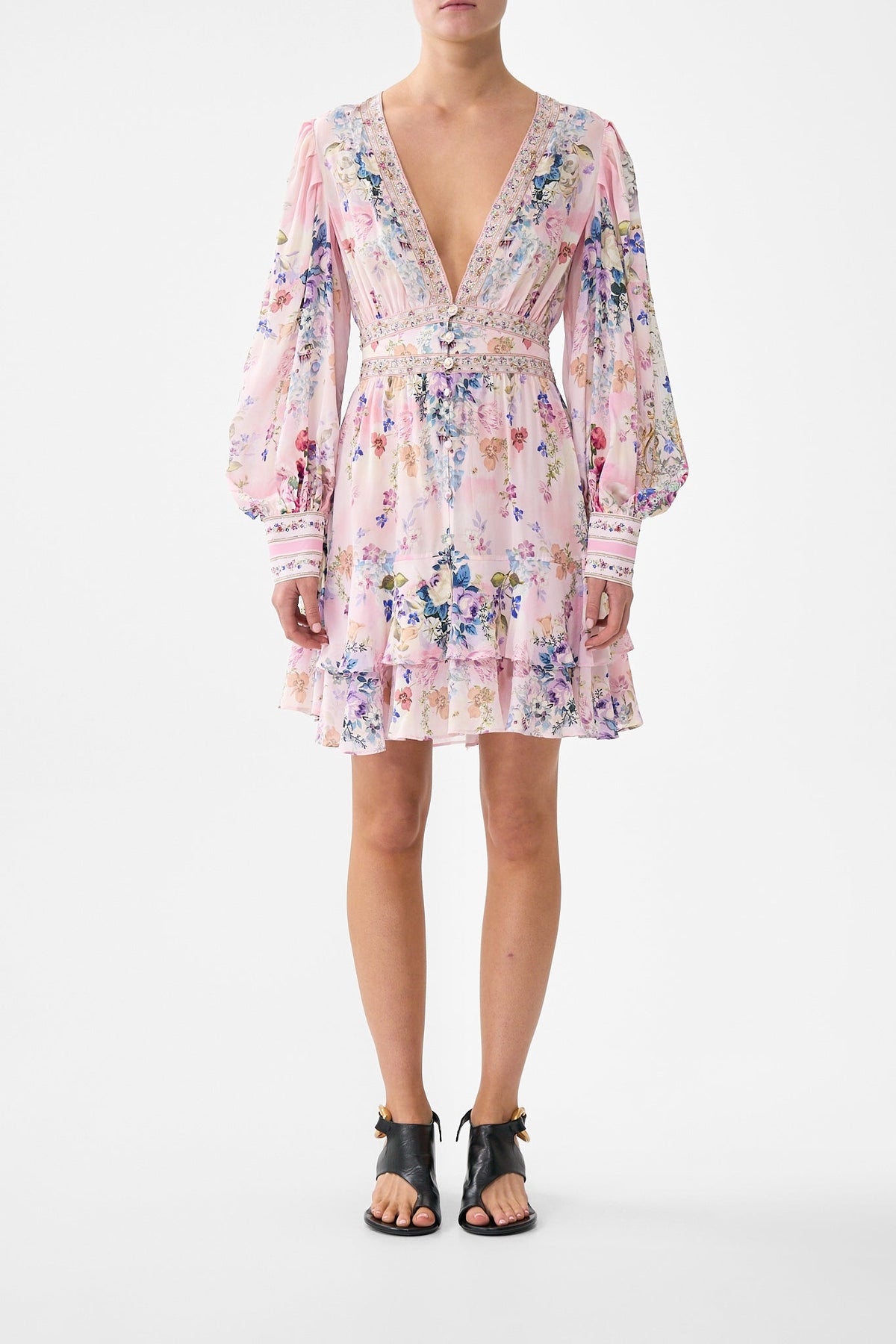 BUTTON FRONT FRILL DRESS PALATIAL PASTELS