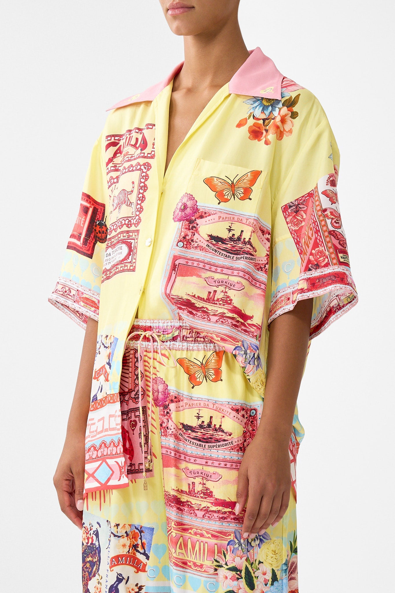 The CAMILLA TUCK FRONT SHORT BAZAAR BLOOMS in our  print.