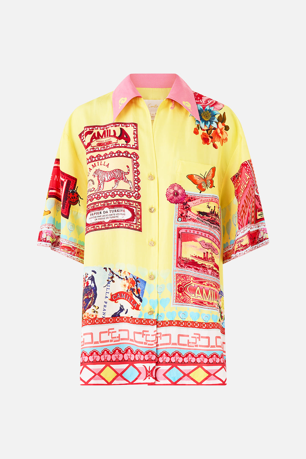 The CAMILLA TUCK FRONT SHORT BAZAAR BLOOMS in our  print.
