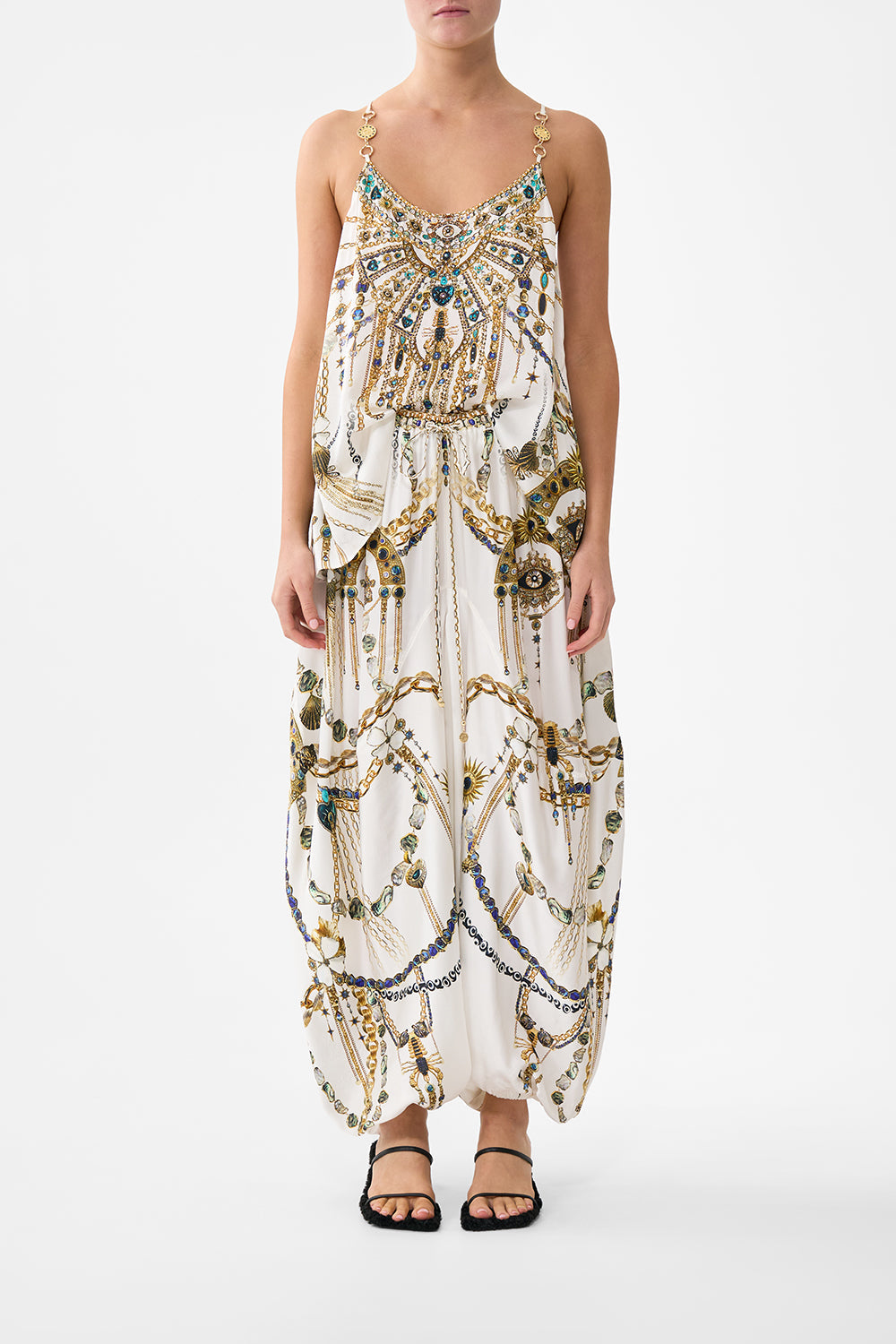 The CAMILLA JERSEY TANK DRESS LADY LIONHEART in our  print.