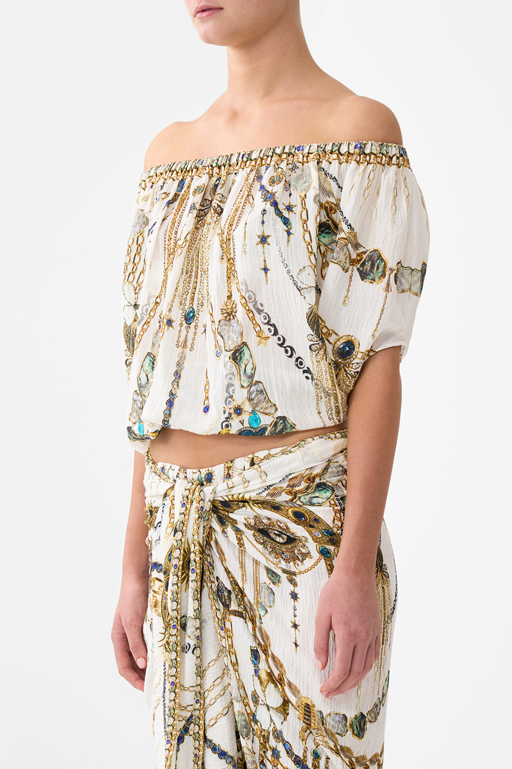 The CAMILLA SHORT SLEEVE CAMP COLLARED SHIRT OTTOMAN OPULENCE in our  print.