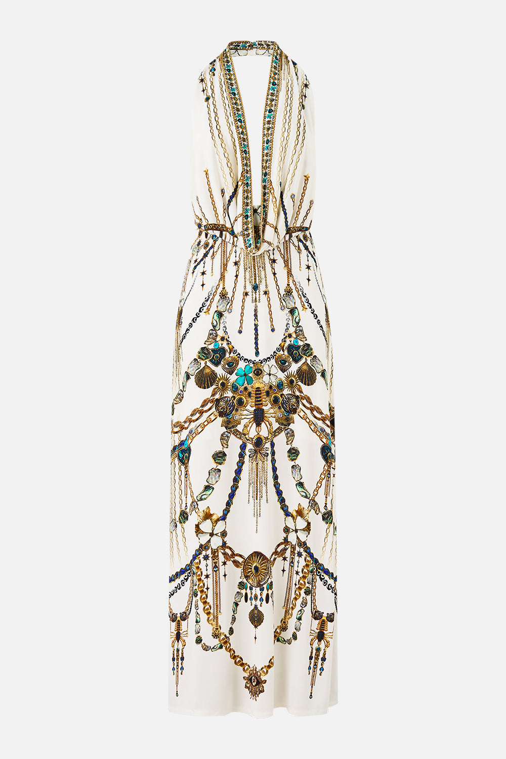The CAMILLA deep cowl plunge dress from our print chain gang, front product view