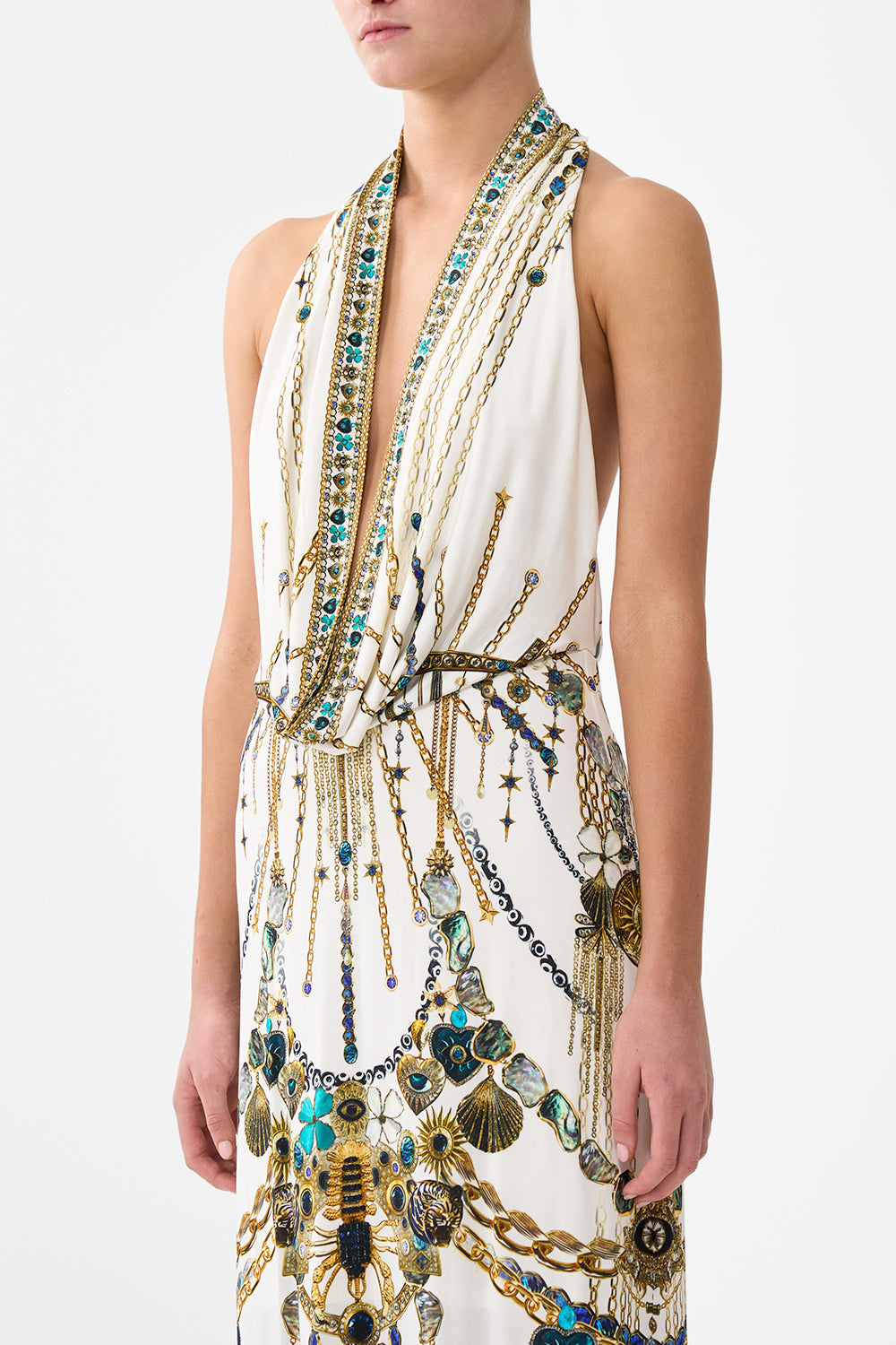 The CAMILLA SCOOP NECK ONE PIECE WITH SCOOP BACK TURKISH DELIGHT in our  print.