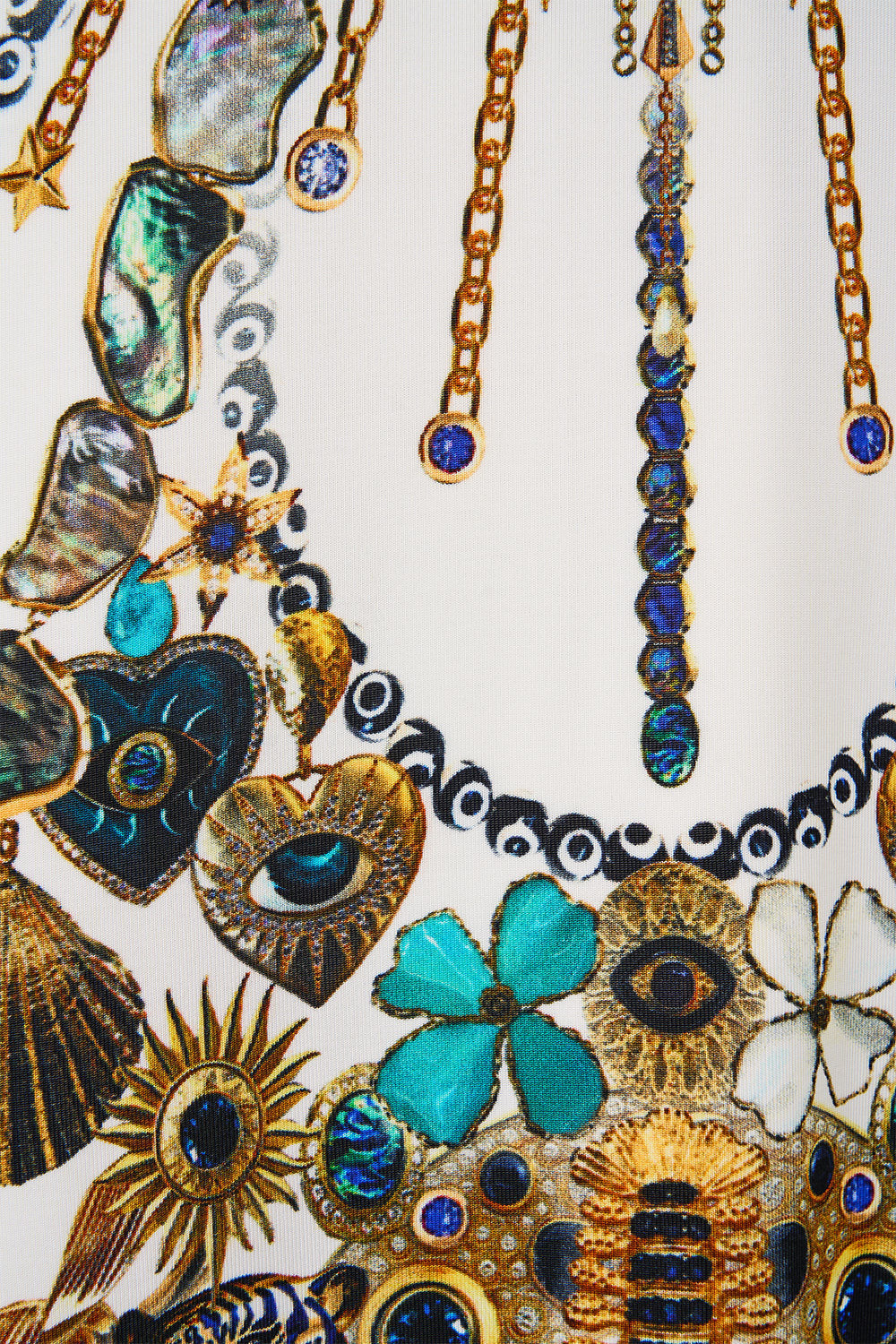 The CAMILLA CROPPED COLLAR BLOUSE WITH BUTTON FRONT KAPADOKYA KITSCH in our  print.