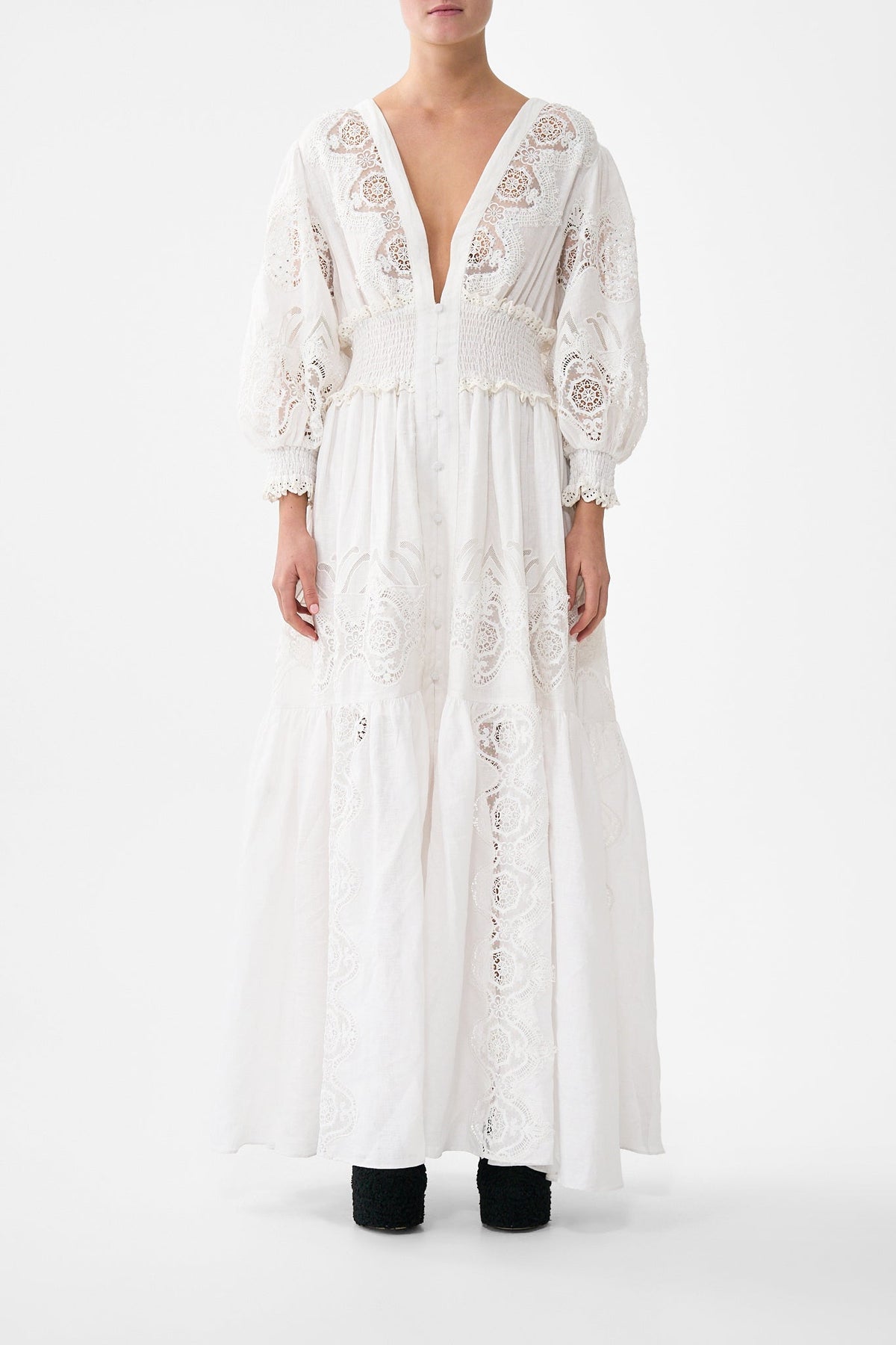 SHIRRED WAISTBAND LONG DRESS ALL ABOUT THAT LACE