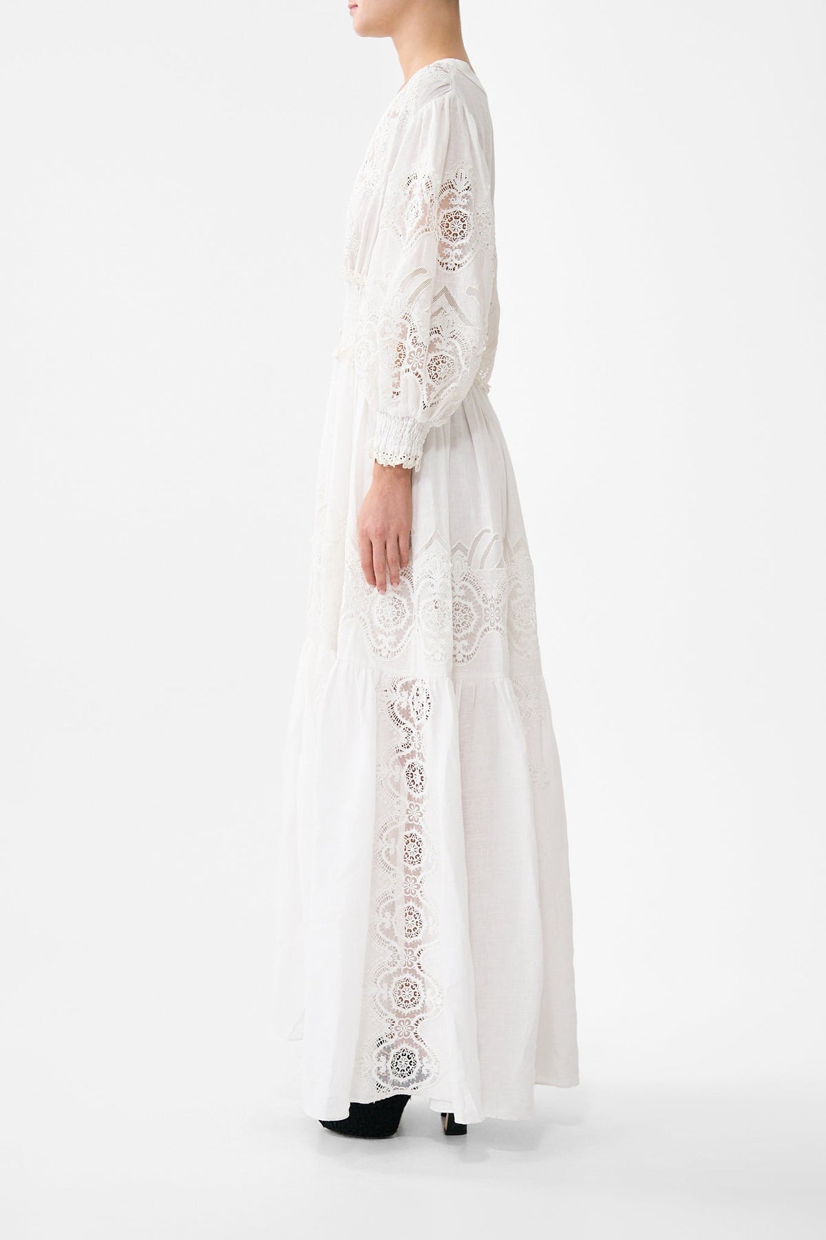 SHIRRED WAISTBAND LONG DRESS ALL ABOUT THAT LACE