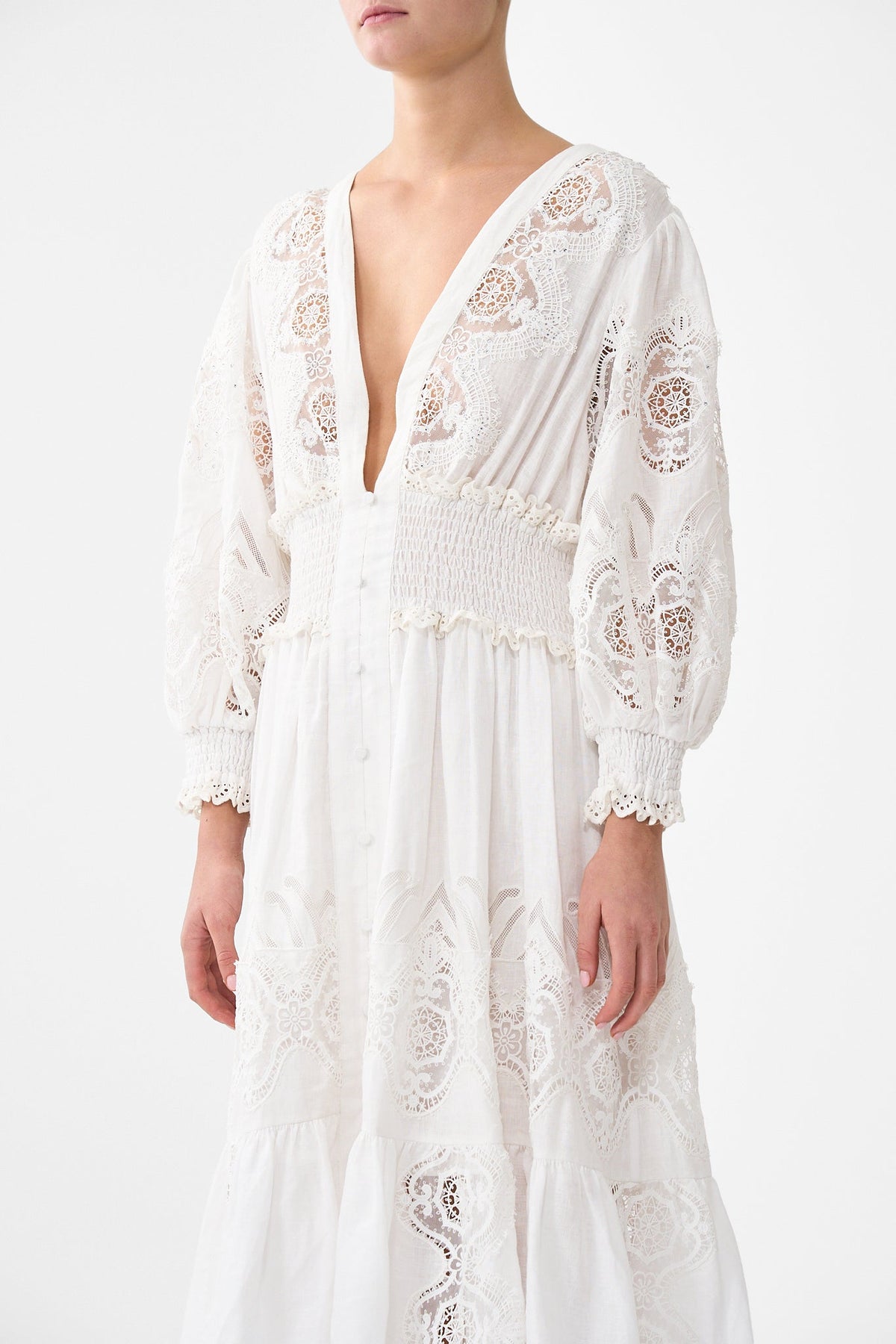 SHIRRED WAISTBAND LONG DRESS ALL ABOUT THAT LACE