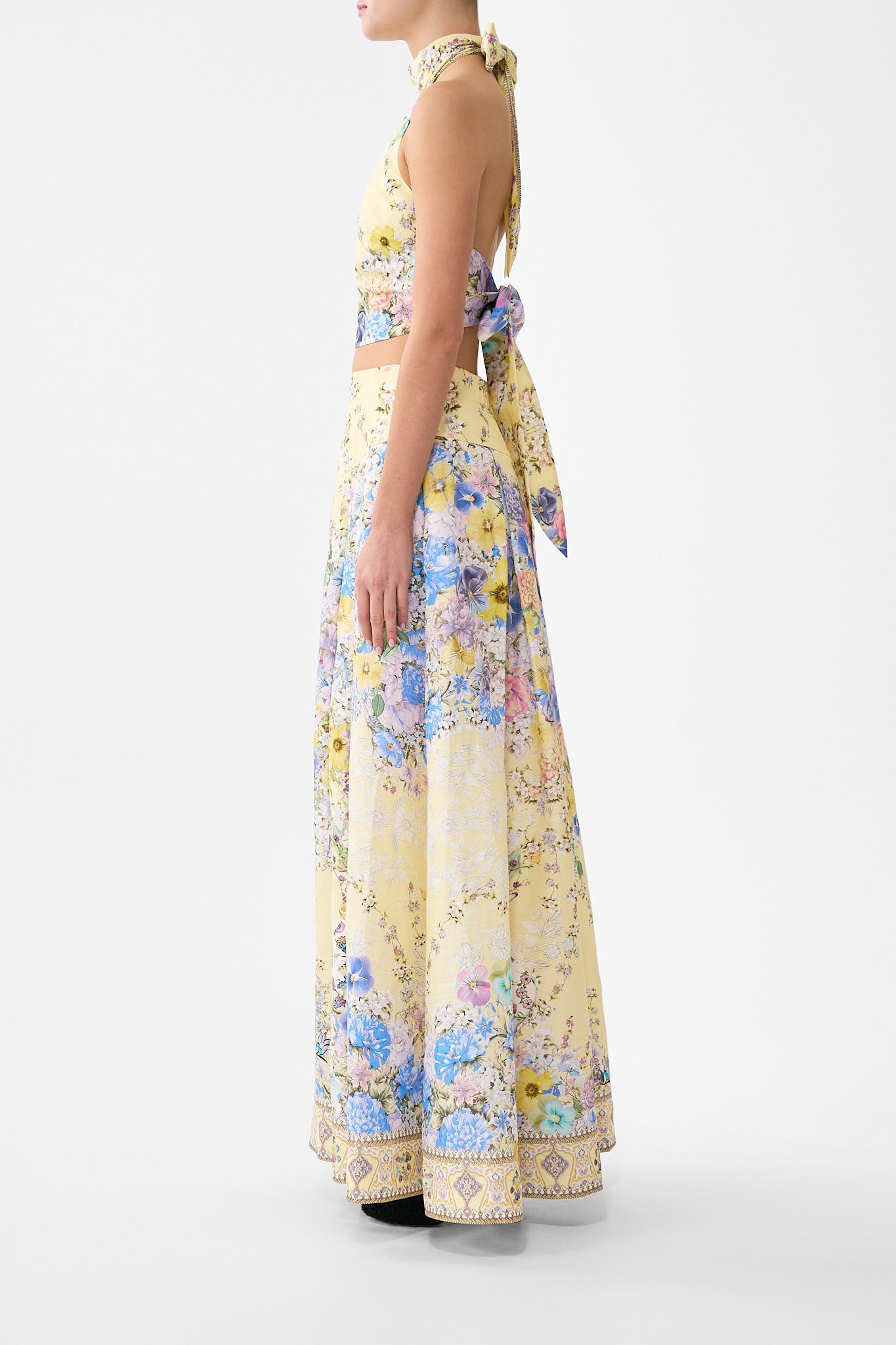 The CAMILLA TIERED DRESS WITH COLLAR BODRUM BOTANICALS in our  print.