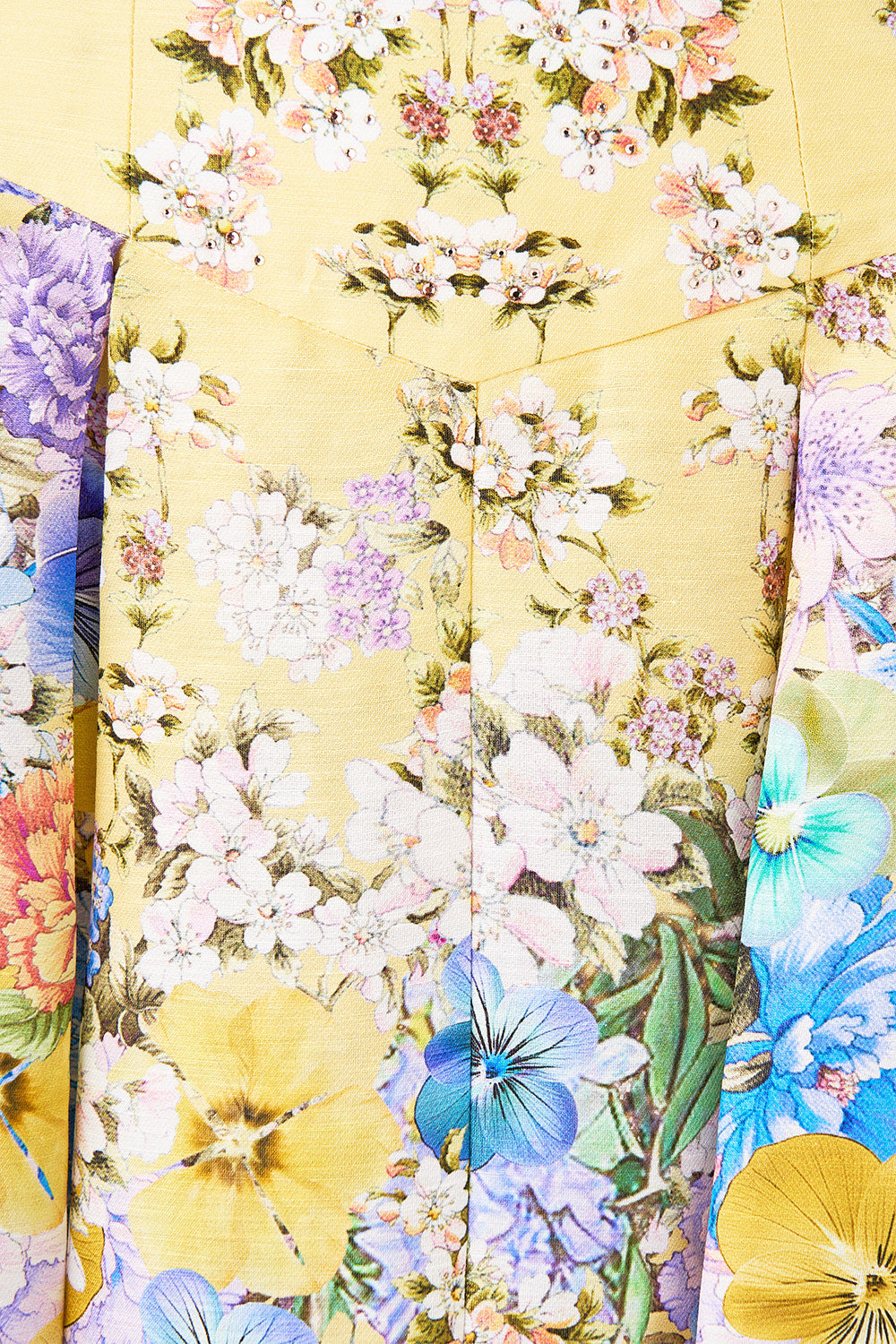 The CAMILLA TIERED DRESS WITH COLLAR BODRUM BOTANICALS in our  print.