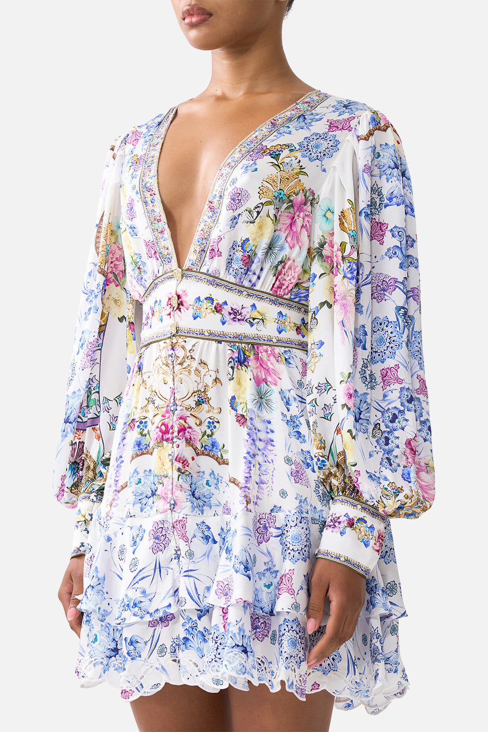 The CAMILLA KNIT RELAXED LAYER WITH FAUX FUR IF THESE TILES COULD TALK in our  print.