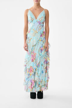 ASYMMETRICAL RUFFLE SLIP DRESS BAZAAR BLOOMS
