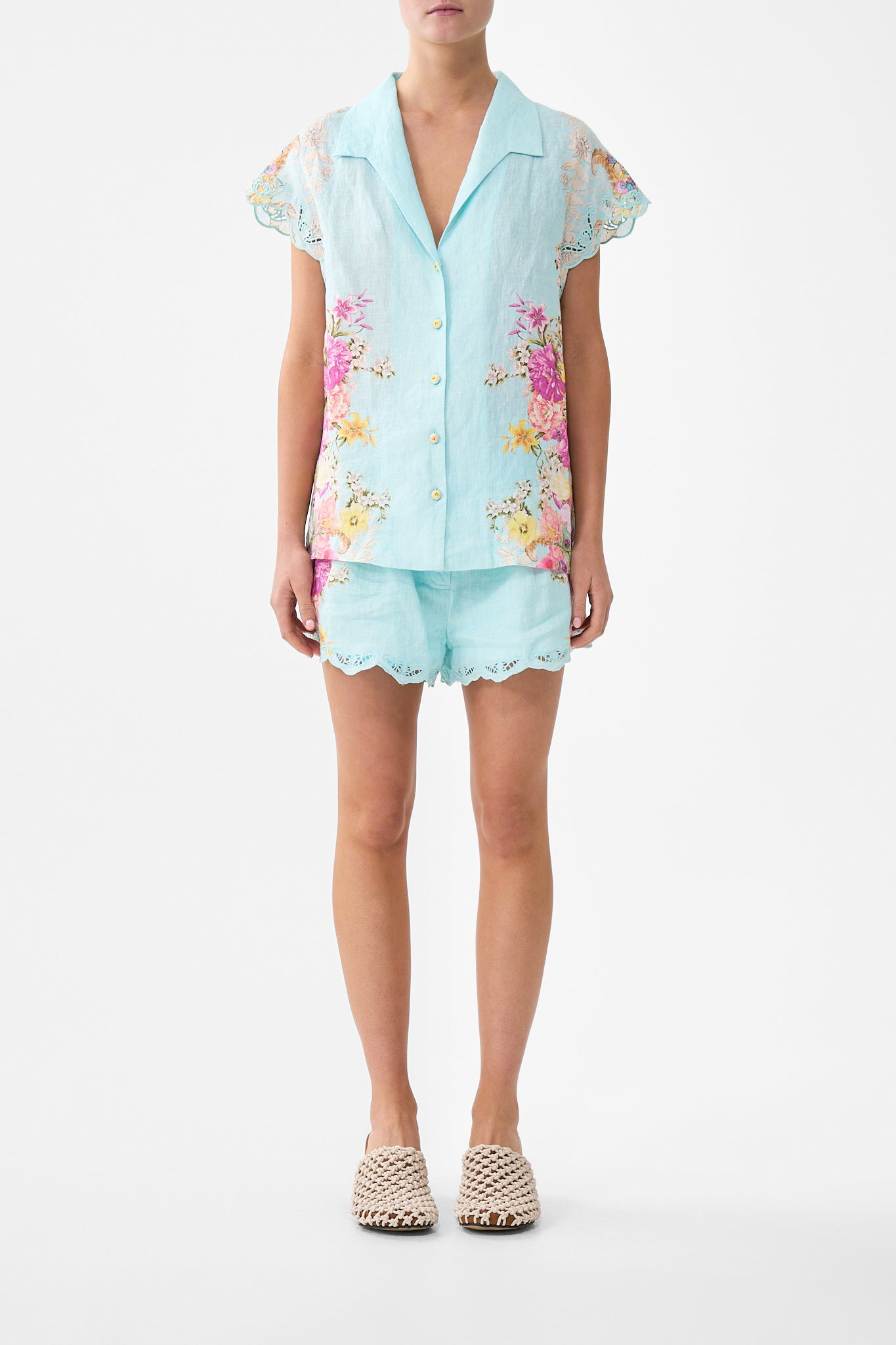 The CAMILLA WAIST TIE SHIRT DRESS DARLING BUDS in our  print.