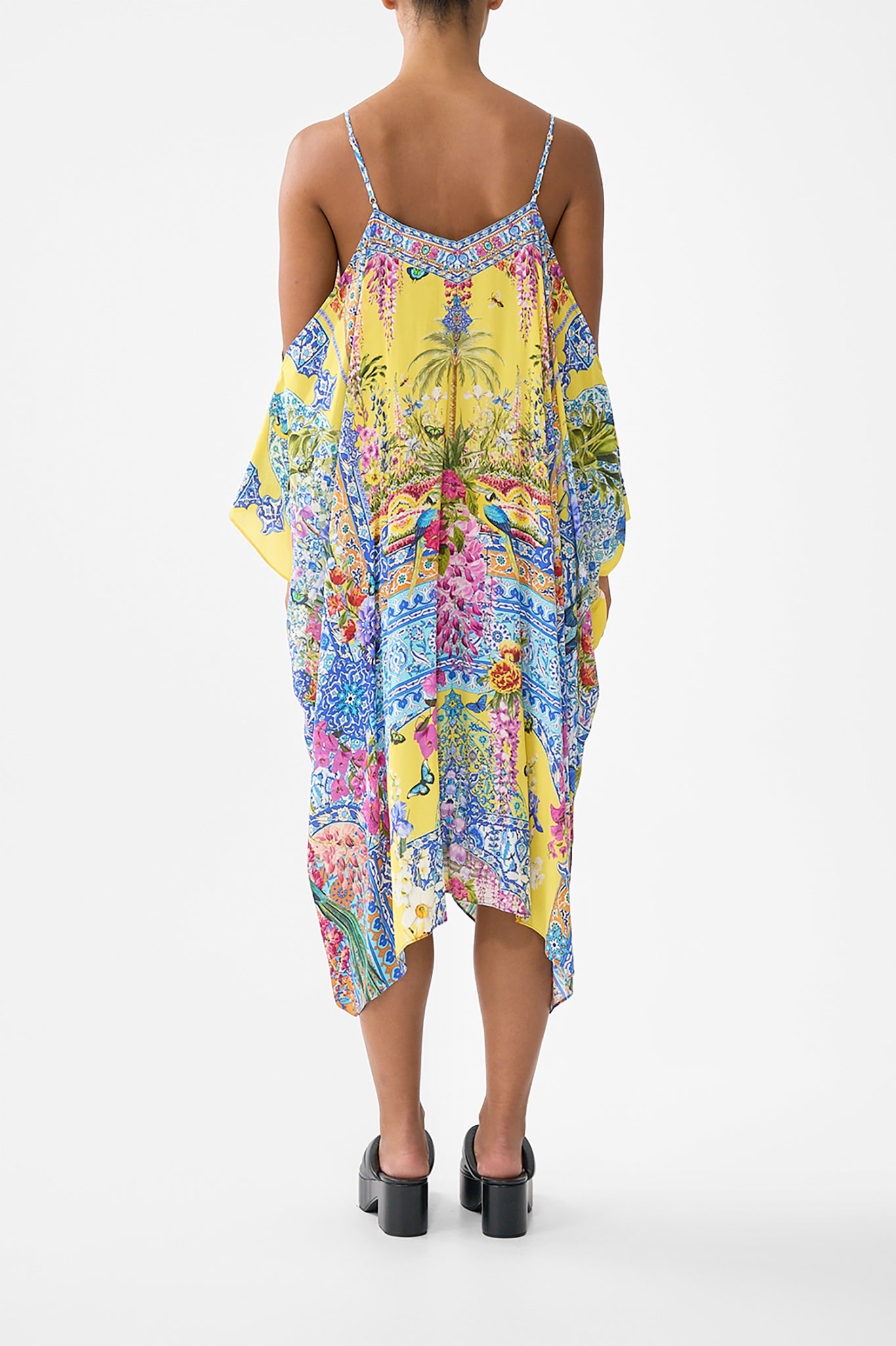 The CAMILLA KIMONO LAYER WITH COLLAR PAPERS AND CURIOUS CAPERS in our  print.