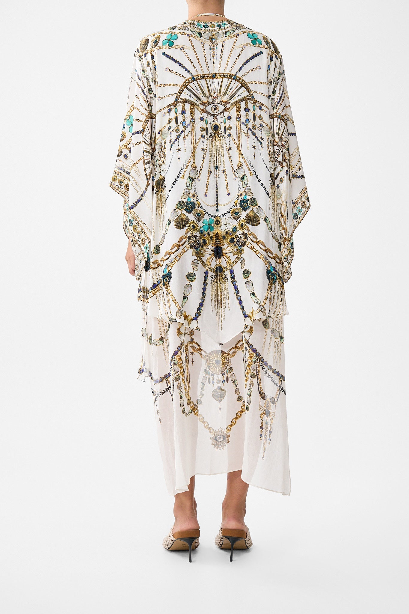 The CAMILLA SLIM FIT KAFTAN WITH SPLIT HEIRLOOM EMPIRE in our  print.