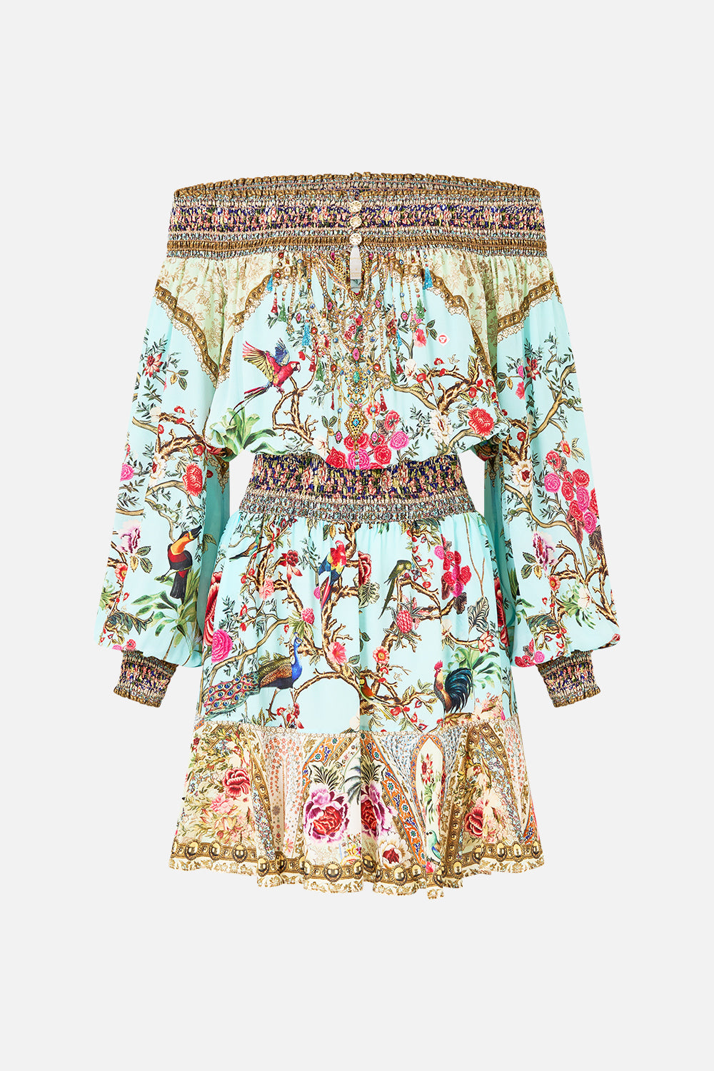 The CAMILLA SILK CHIFFON SHRUG TURKISH DELIGHT in our  print.