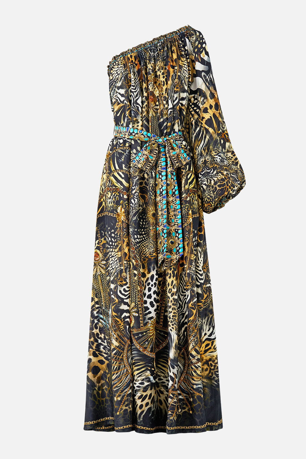 The CAMILLA LONG KAFTAN WITH WAIST DETAIL TWILIGHT IN ISTANBUL in our  print.