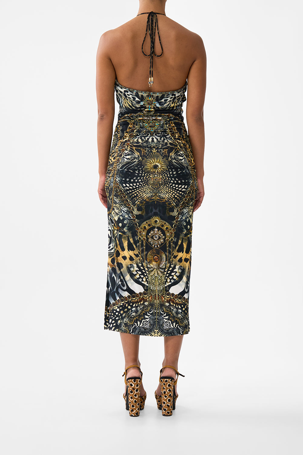 The CAMILLA RUCHED SKIMPY BIKINI BOTTOM WITH TIE SIDES HEIRLOOM EMPIRE in our  print.