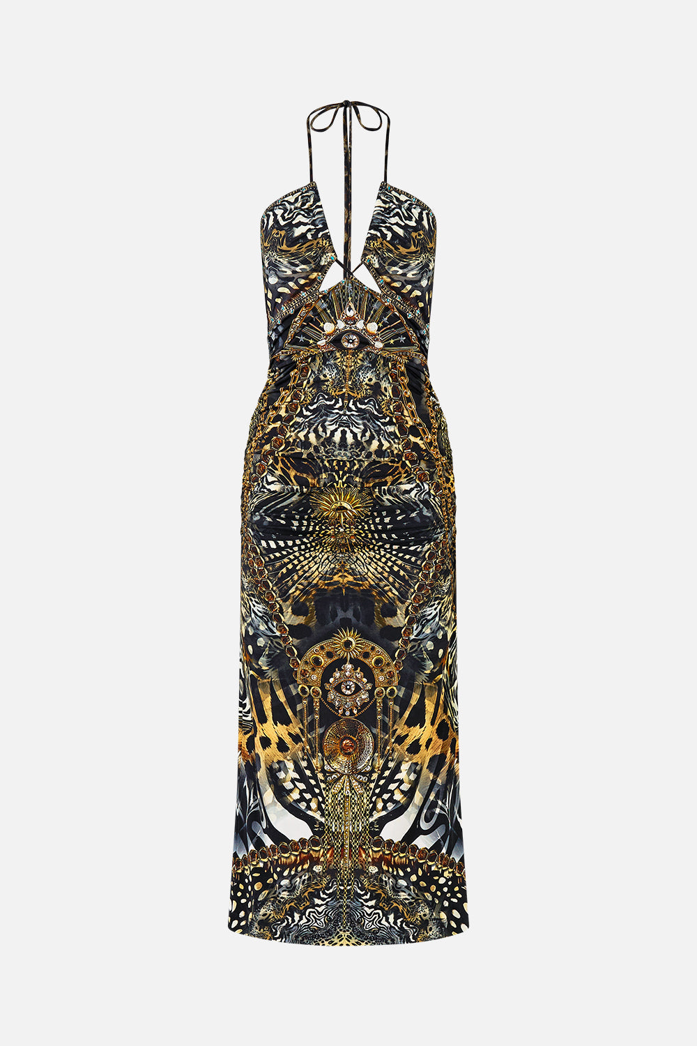 The CAMILLA RUCHED SKIMPY BIKINI BOTTOM WITH TIE SIDES HEIRLOOM EMPIRE in our  print.
