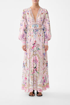 SHAPED WAISTBAND DRESS WITH GATHERED SLEEVES PALATIAL PASTELS