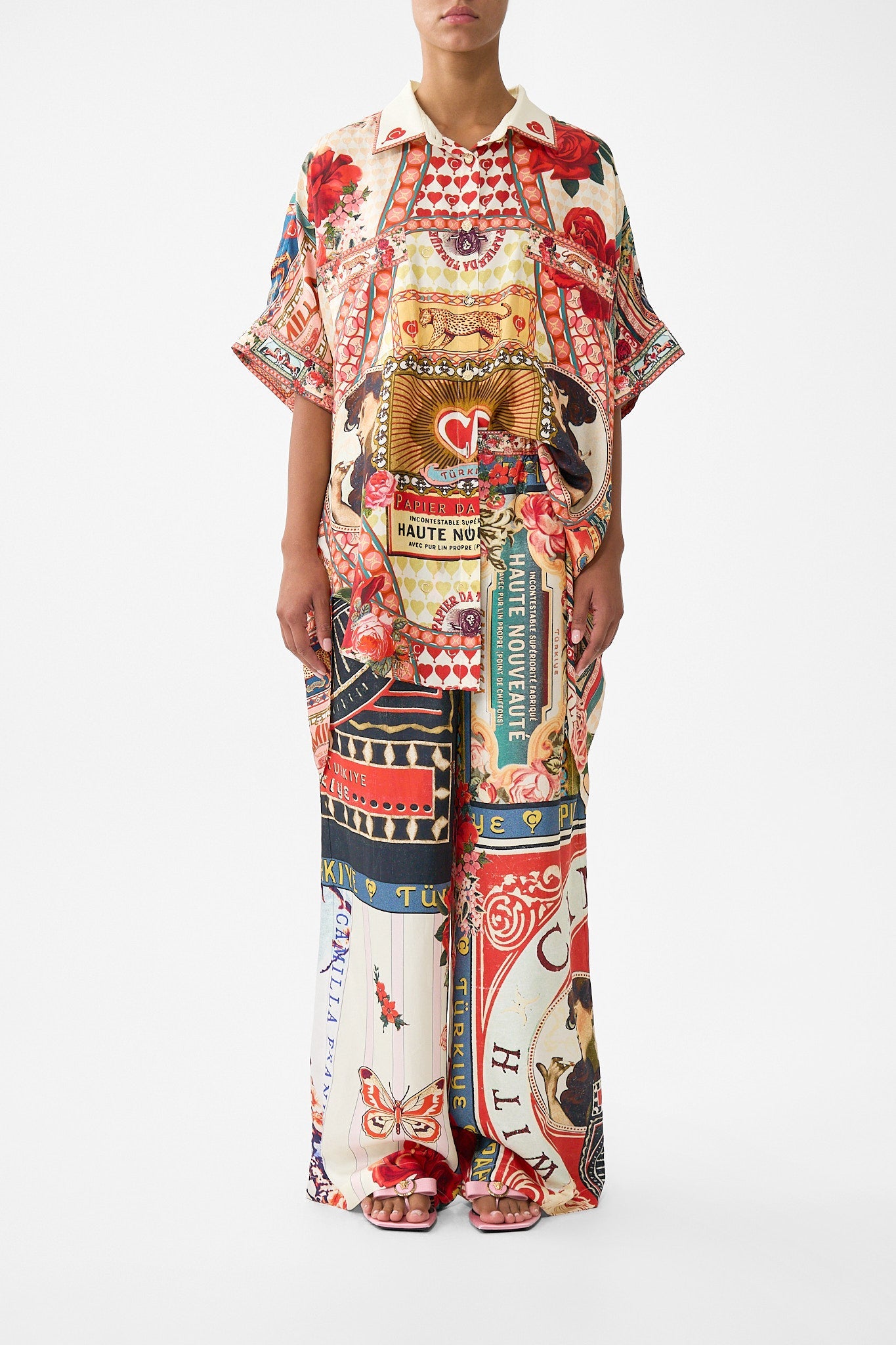 The CAMILLA TIERED SWING MINI DRESS PALATIAL PASTELS in our  print.