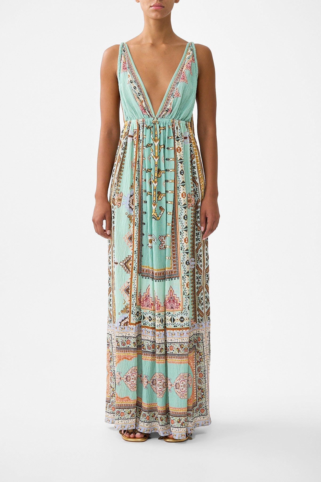 The CAMILLA T SHAPE LONG KAFTAN MY HOMESPUN HEART in our  print.
