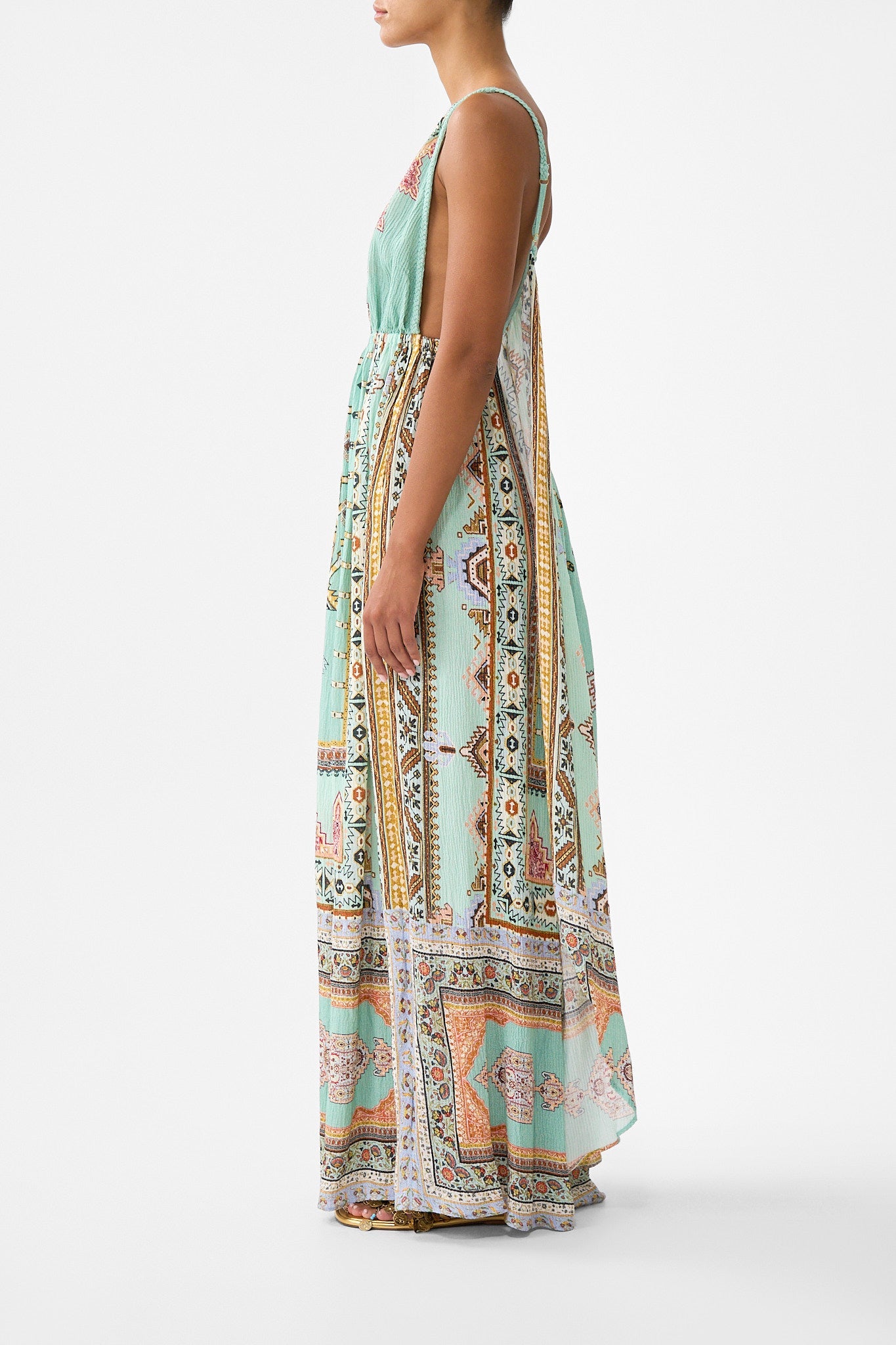 The CAMILLA DRAPED WRAP MAXI SARONG WITH TIE WAIST ANIMAL ALCHEMY in our  print.