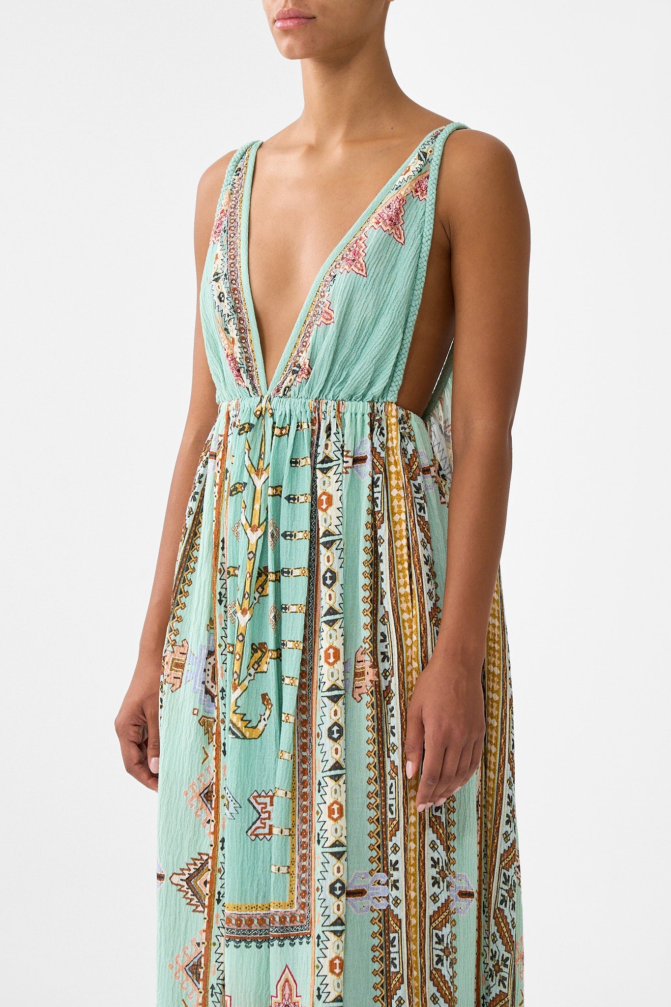 The CAMILLA DRAPED WRAP MAXI SARONG WITH TIE WAIST ANIMAL ALCHEMY in our  print.