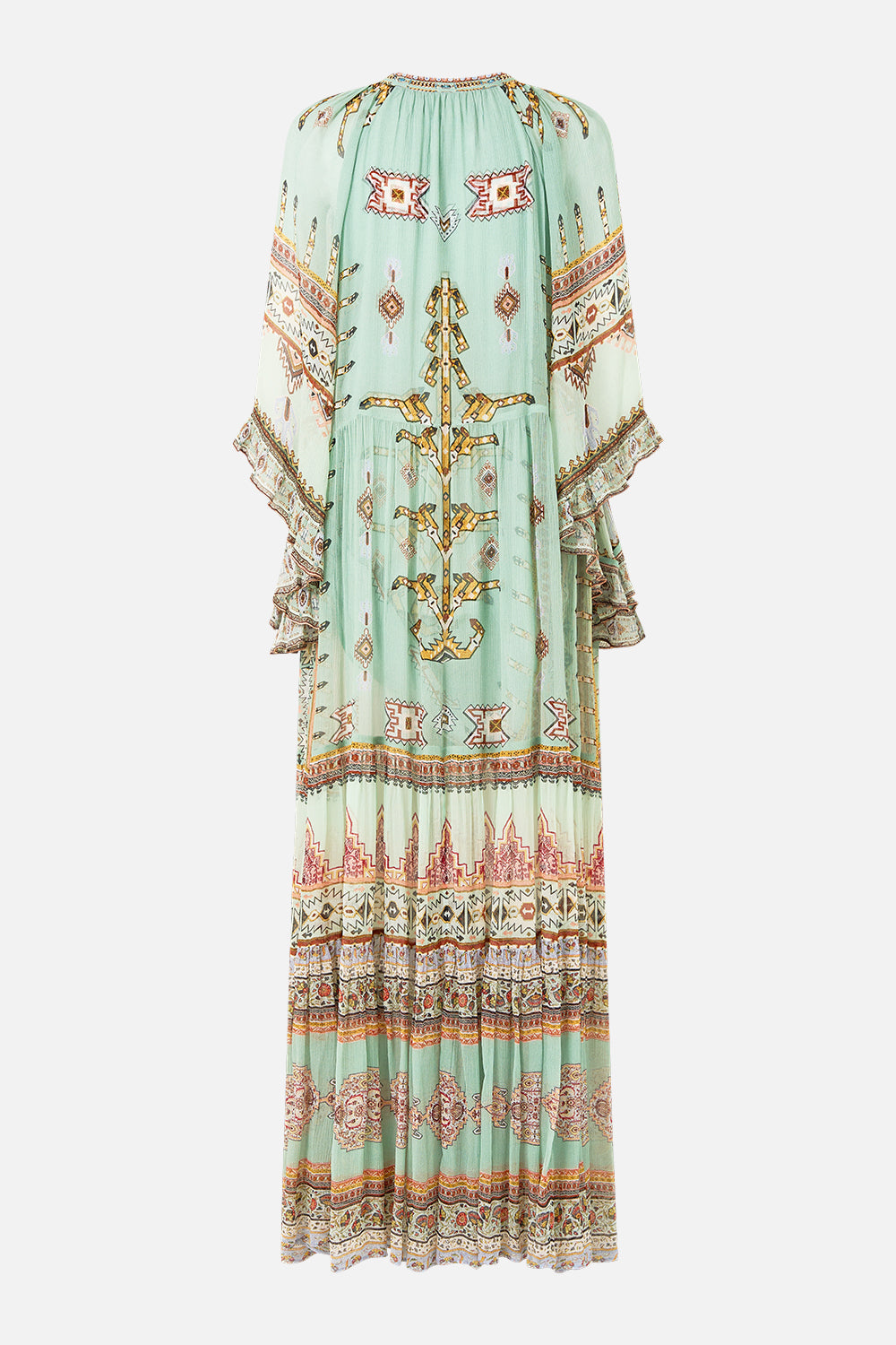 The CAMILLA CRINKLE STRETCH SCOOP NECK ONE PIECE WITH STRAP TRIMS FELINE FOLKLORE in our  print.