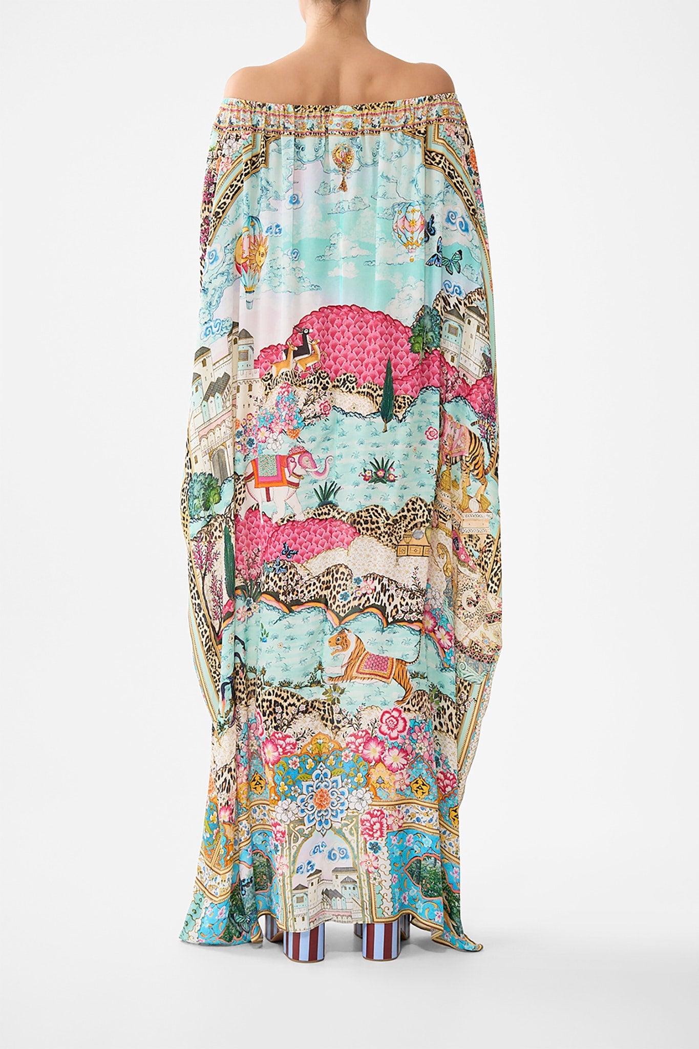 The CAMILLA TIE FRONT FRILL SLEEVE JUMPSUIT DARLING BUDS in our  print.