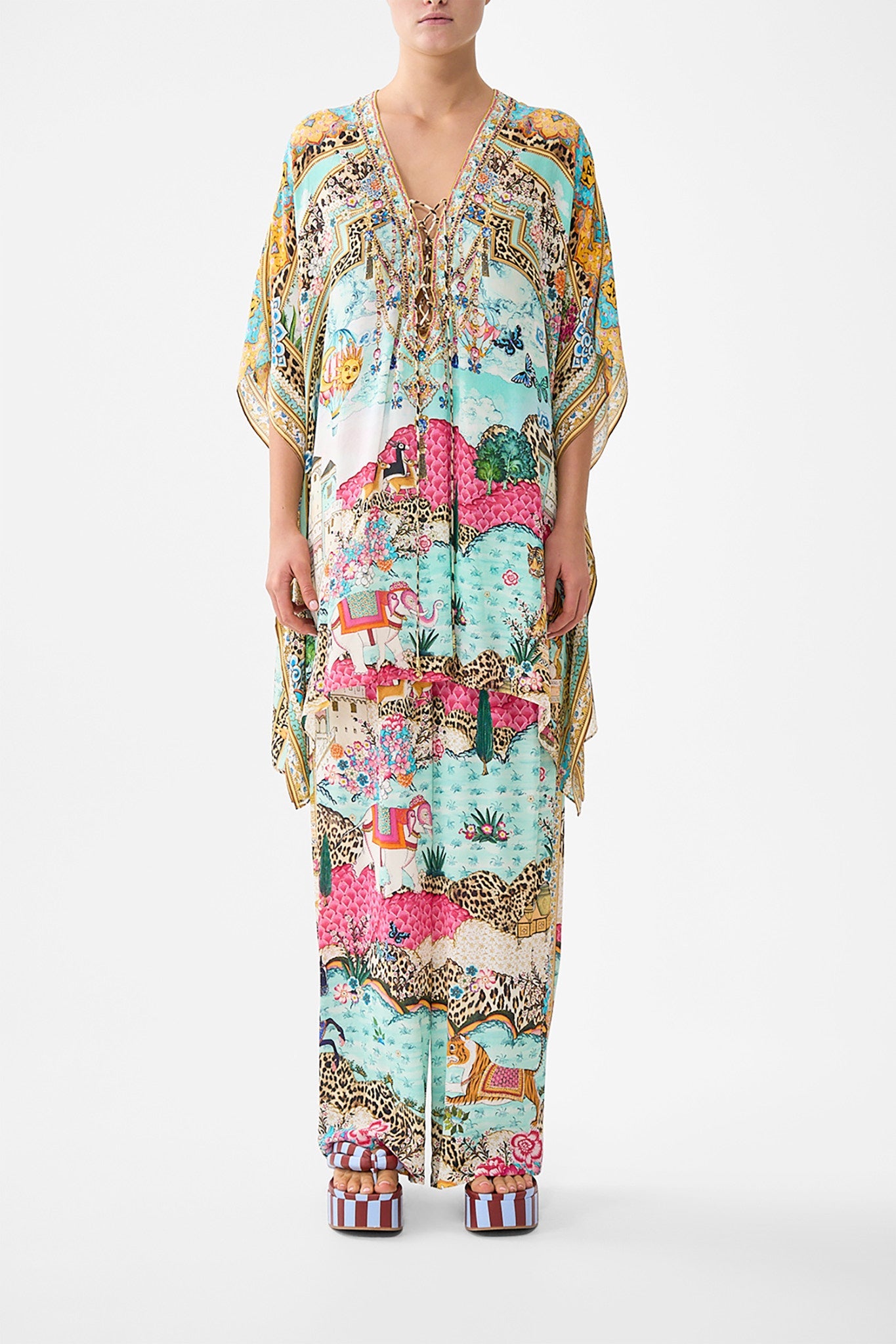 The CAMILLA BLOUSON SLEEVE LAYER HEIRLOOM EMPIRE in our  print.
