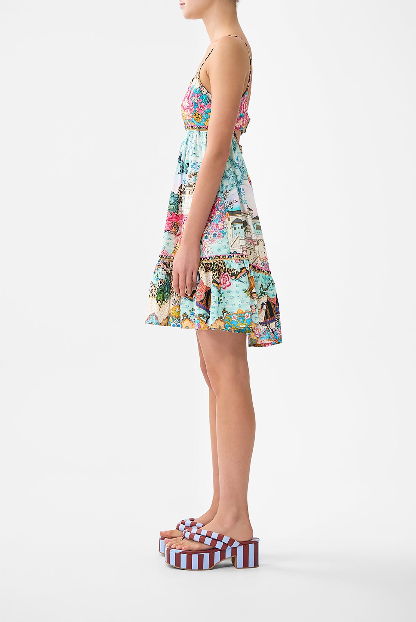 The CAMILLA FLARE SLEEVE LONG ROBE MY HOMESPUN HEART in our  print.
