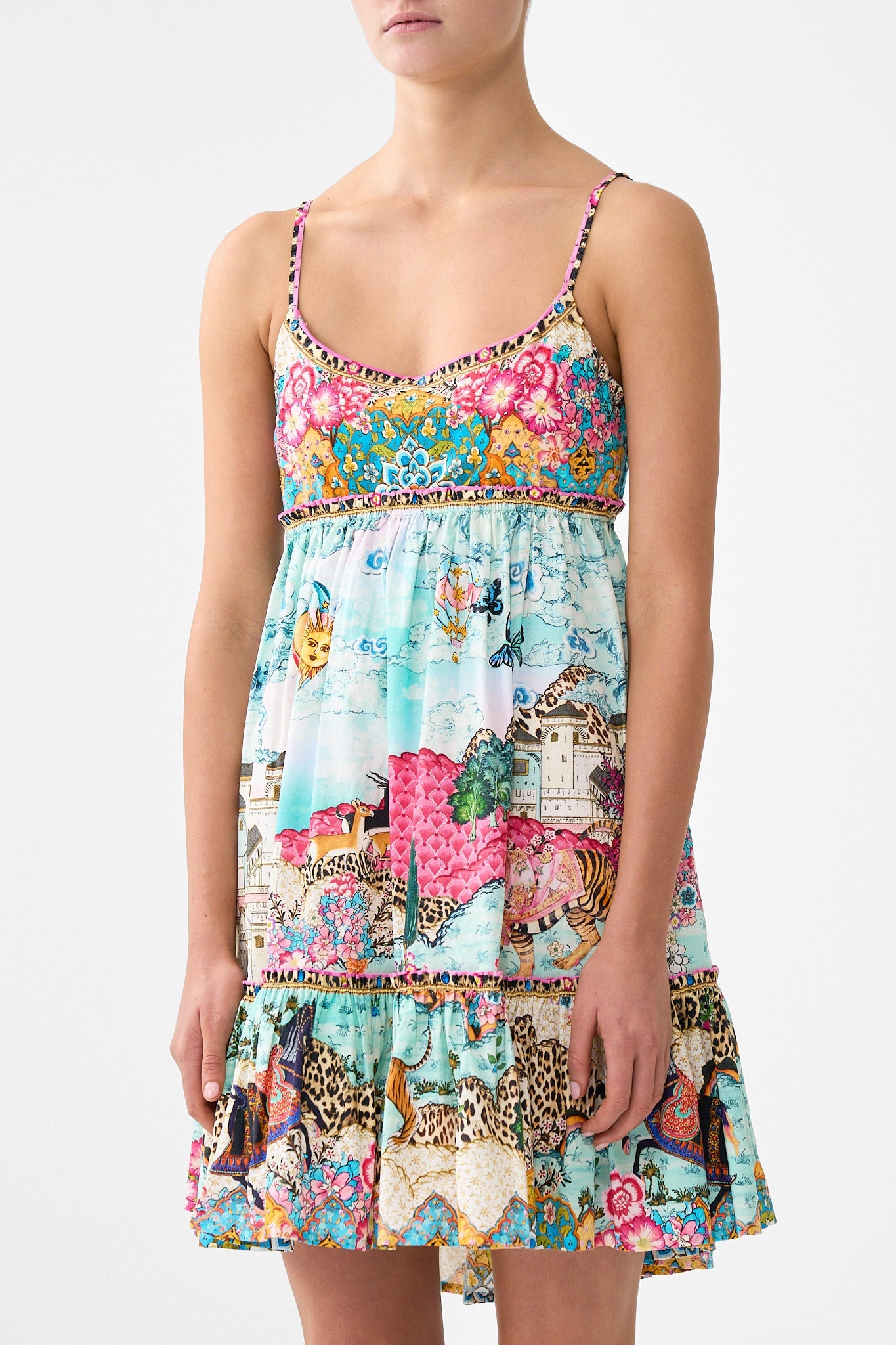 The CAMILLA FLARE SLEEVE LONG ROBE MY HOMESPUN HEART in our  print.