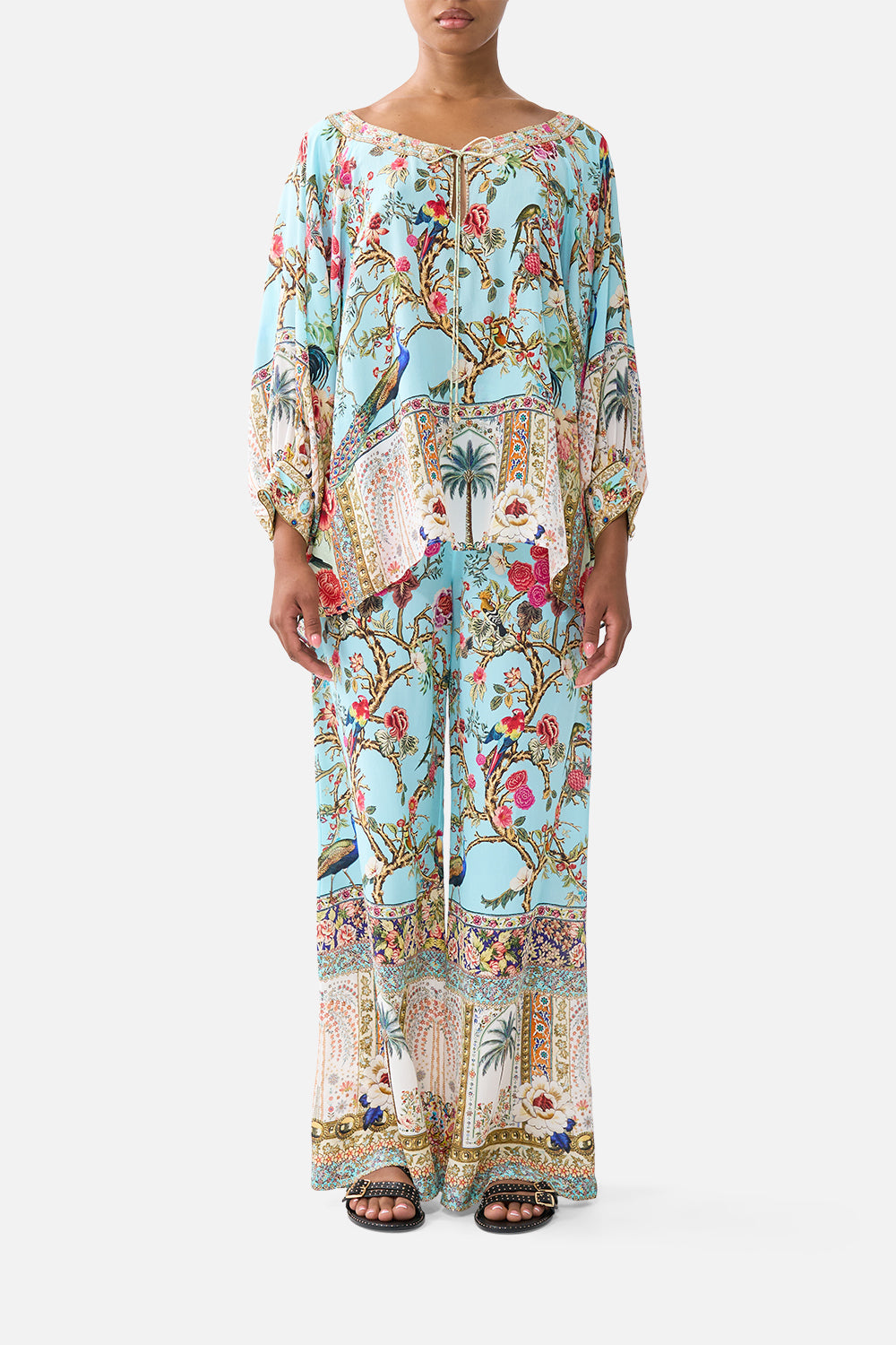The CAMILLA SCOOP NECK ONE PIECE WITH SCOOP BACK JUNGLE FLIGHT in our  print.