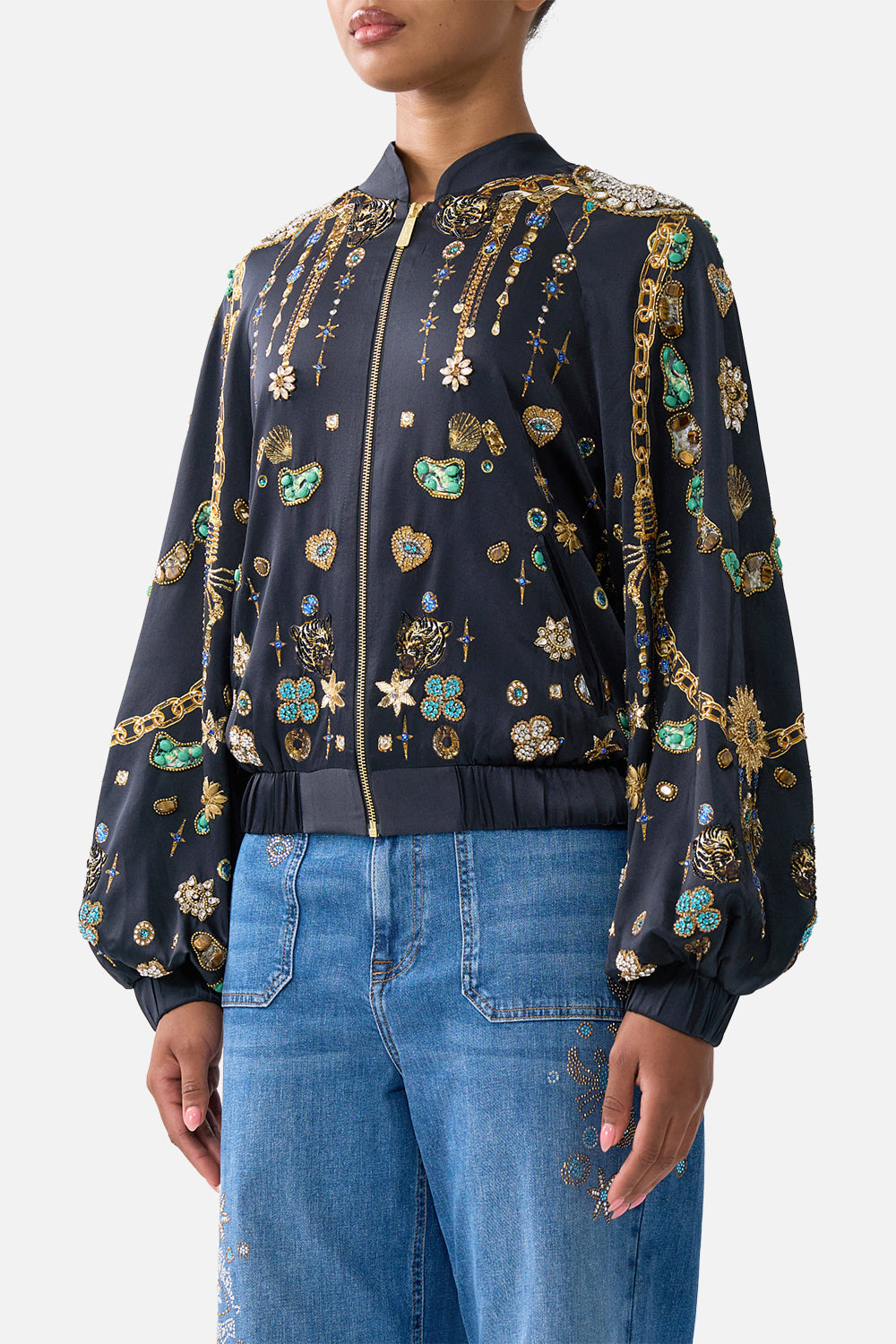 The CAMILLA TIE SLEEVE SHORT V NECK KAFTAN OTTOMAN OPULENCE in our  print.