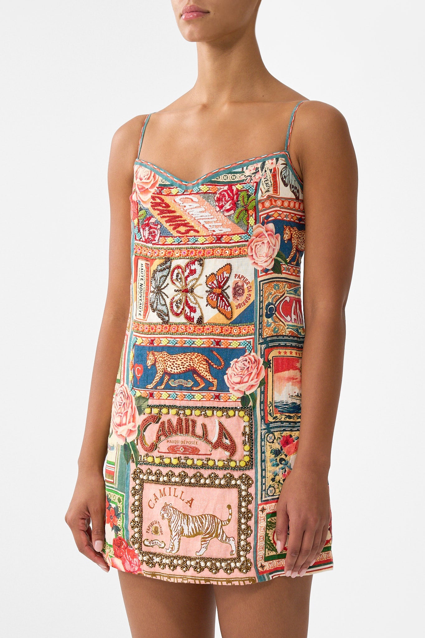 The CAMILLA RUFFLE HIGH LOW DRESS WITH LONG SLEEVE DARLING BUDS in our  print.