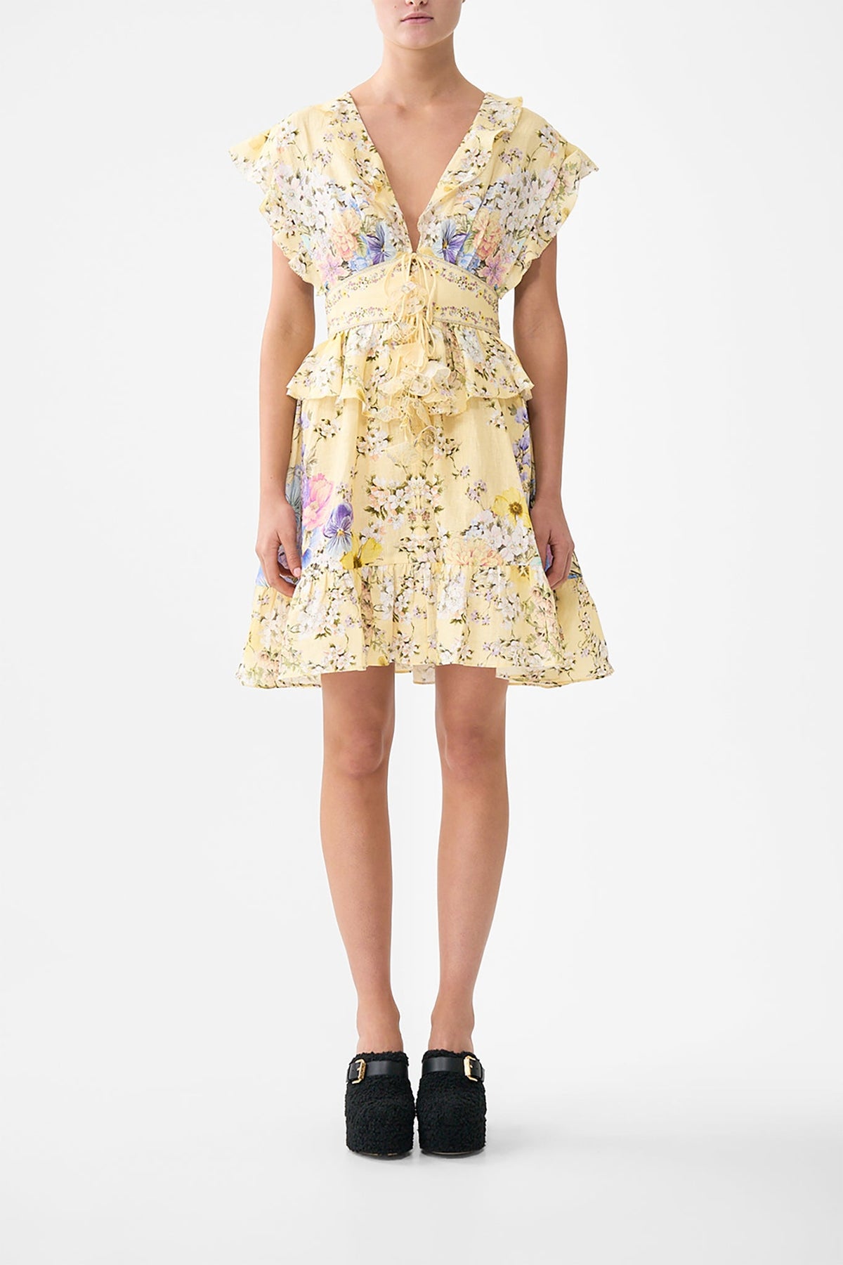 WAISTED SHORT DRESS WITH RUFFLE DETAILS DARLING BUDS