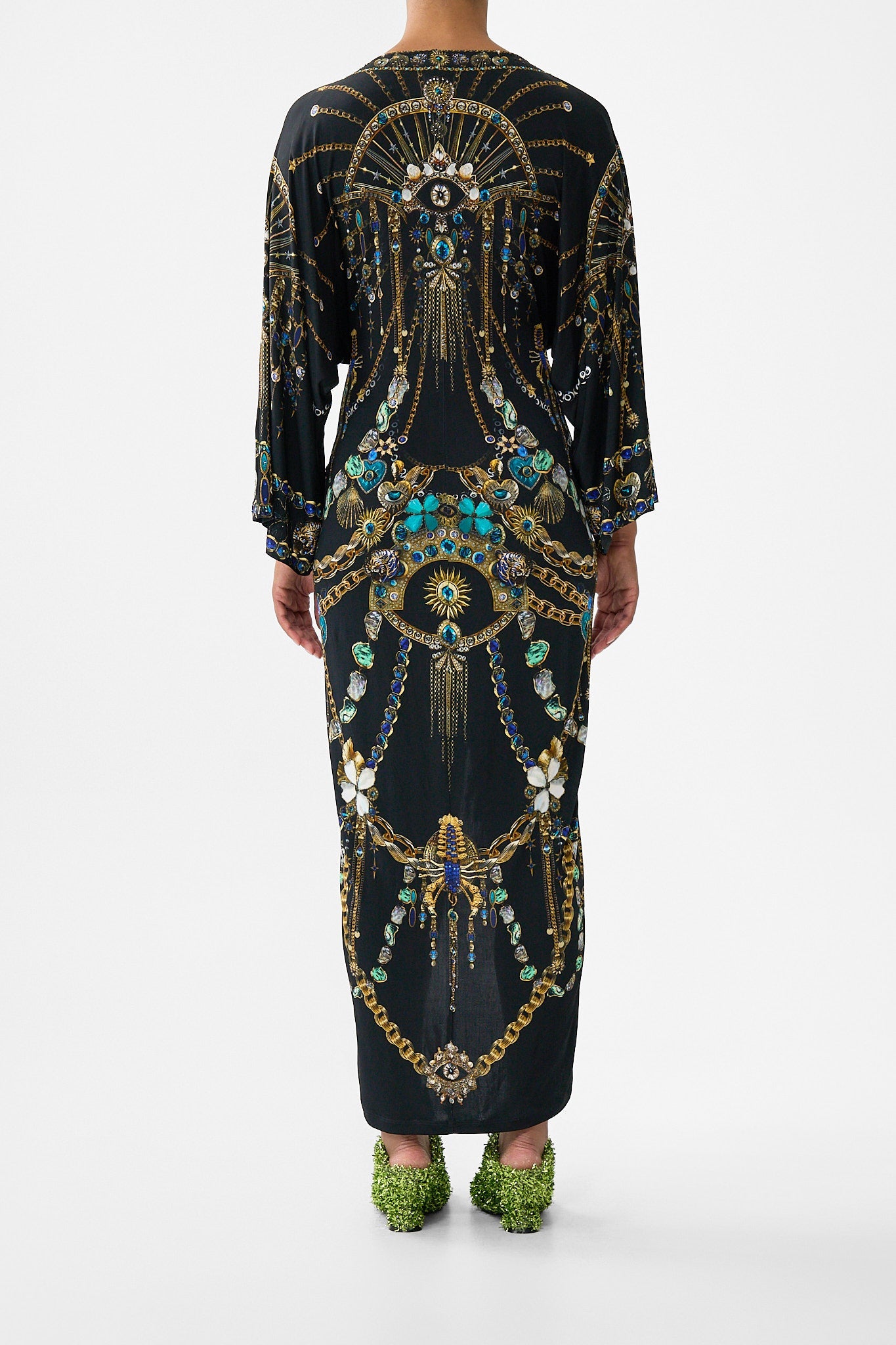 The CAMILLA LONG DRESS WITH TIE FRONT THE POTTERY PARLOUR in our  print.