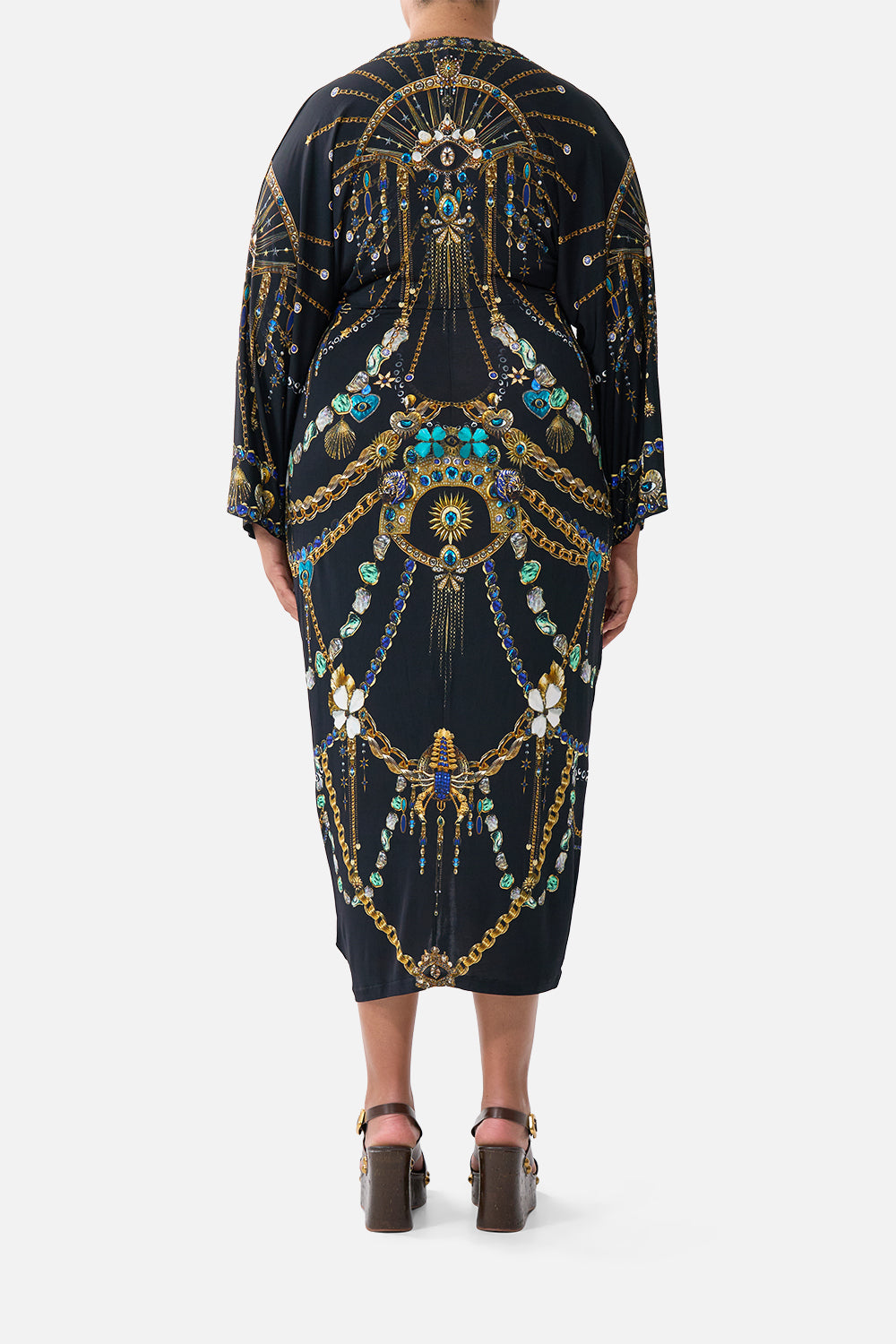The CAMILLA LARGE CRYSTALLED SILK SQUARE SCARF ADORNED IN ARANJUEZ in our  print.