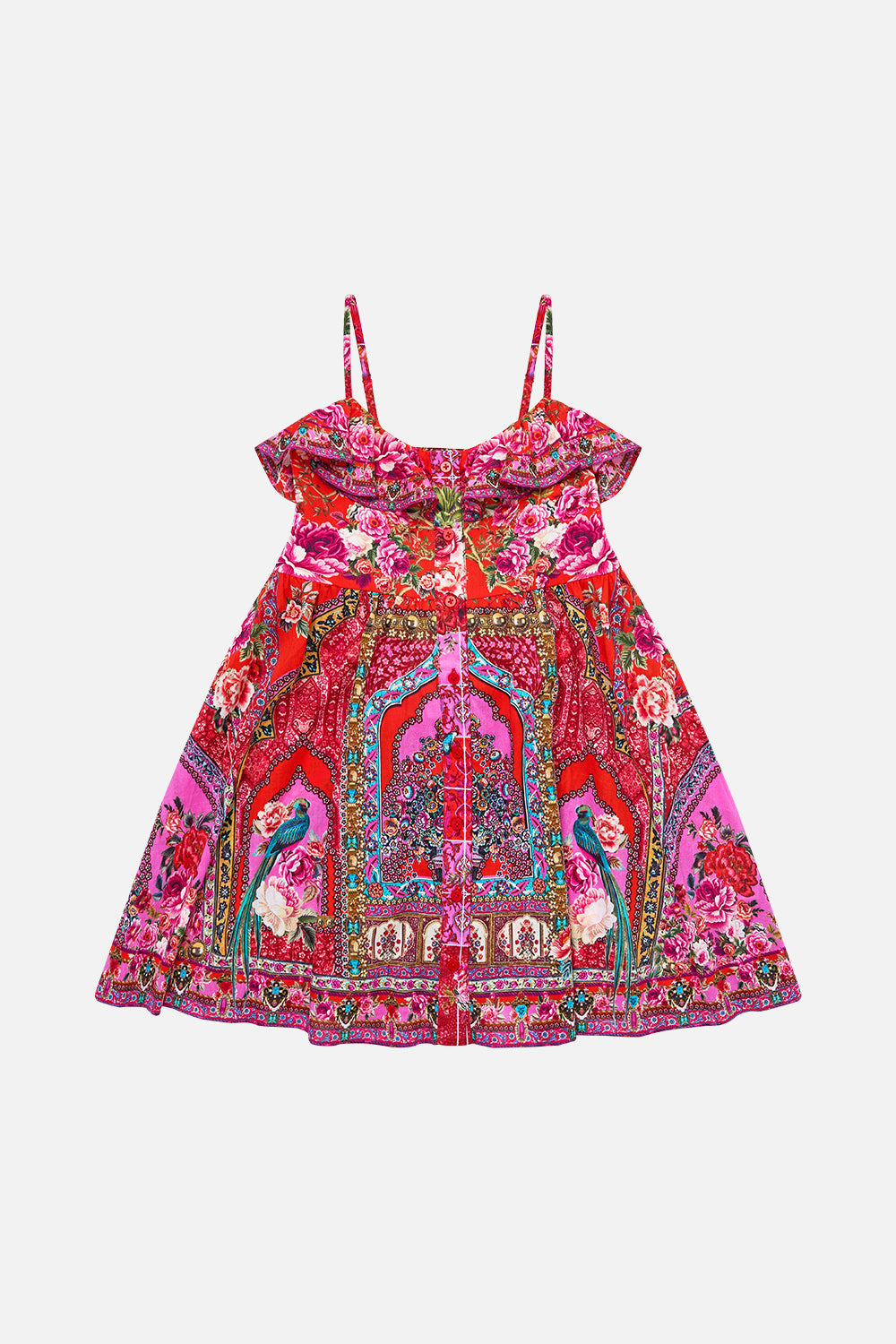 KIDS STRAPPY BUTTON THROUGH MINI DRESS W BOW HEIRLOOM EMPIRE