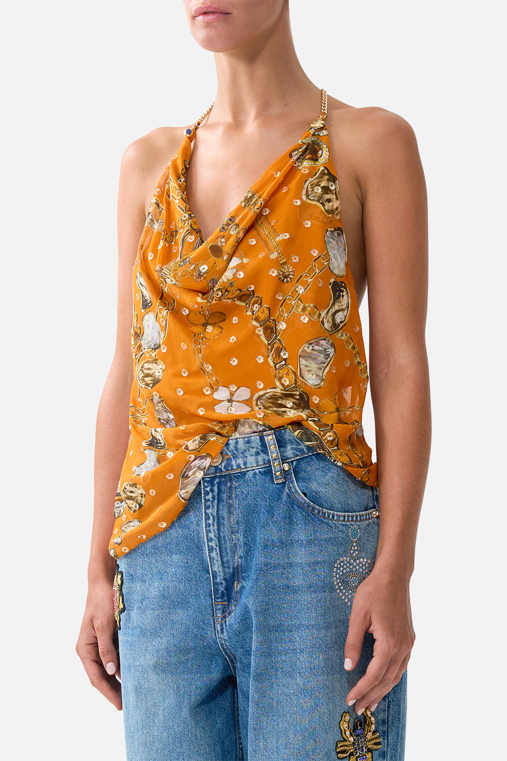 The CAMILLA BLOUSON SLEEVE LAYER MIDSUMMER MOSAICS in our  print.
