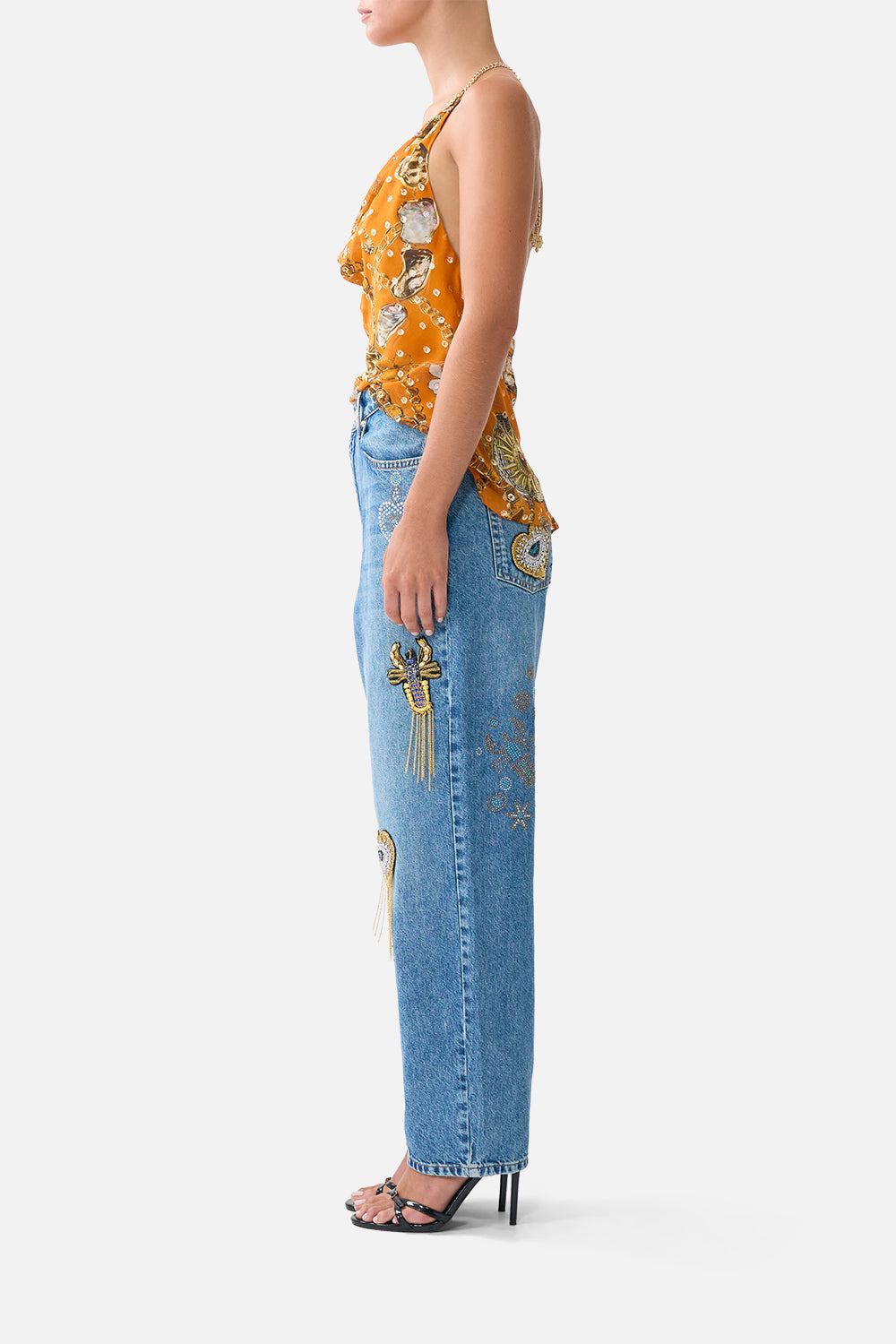 The CAMILLA BLOUSON SLEEVE LAYER MIDSUMMER MOSAICS in our MIDSUMMER MOSAICS print.