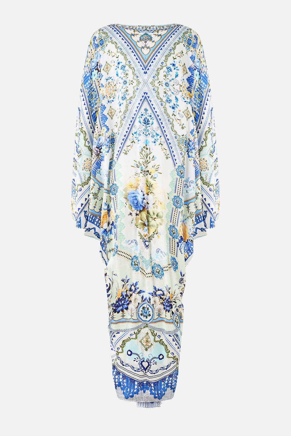 The CAMILLA SHORT FLARED DRESS WITH MACRAME DETAIL FABRIC OF TIME in our  print.
