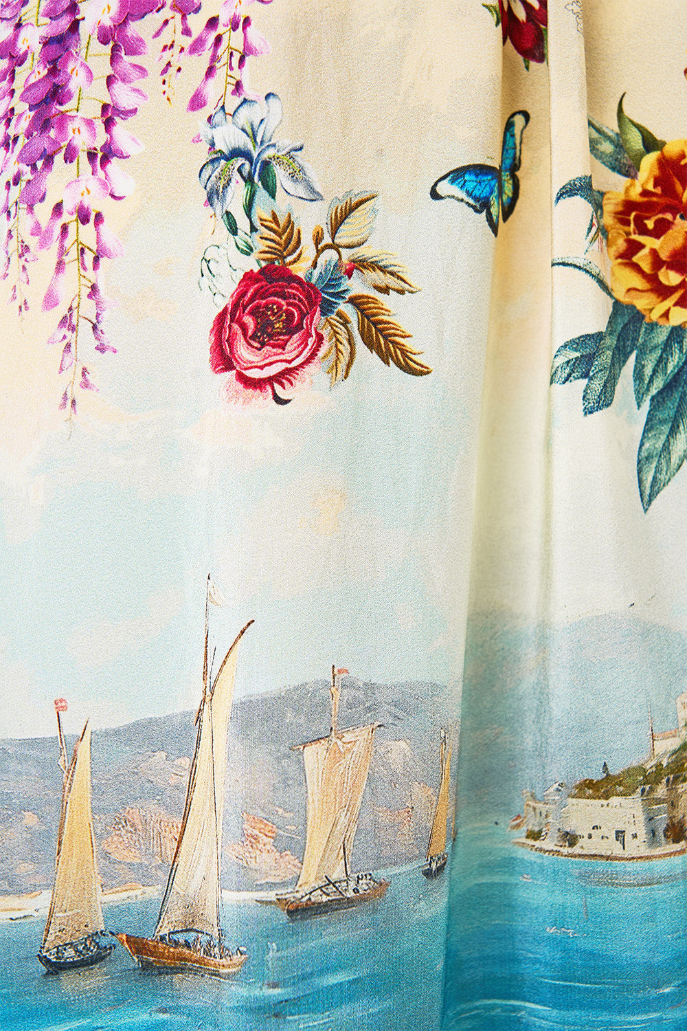 WAISTED DRESS WITH KIMONO SLEEVE BODRUM BOTANICALS