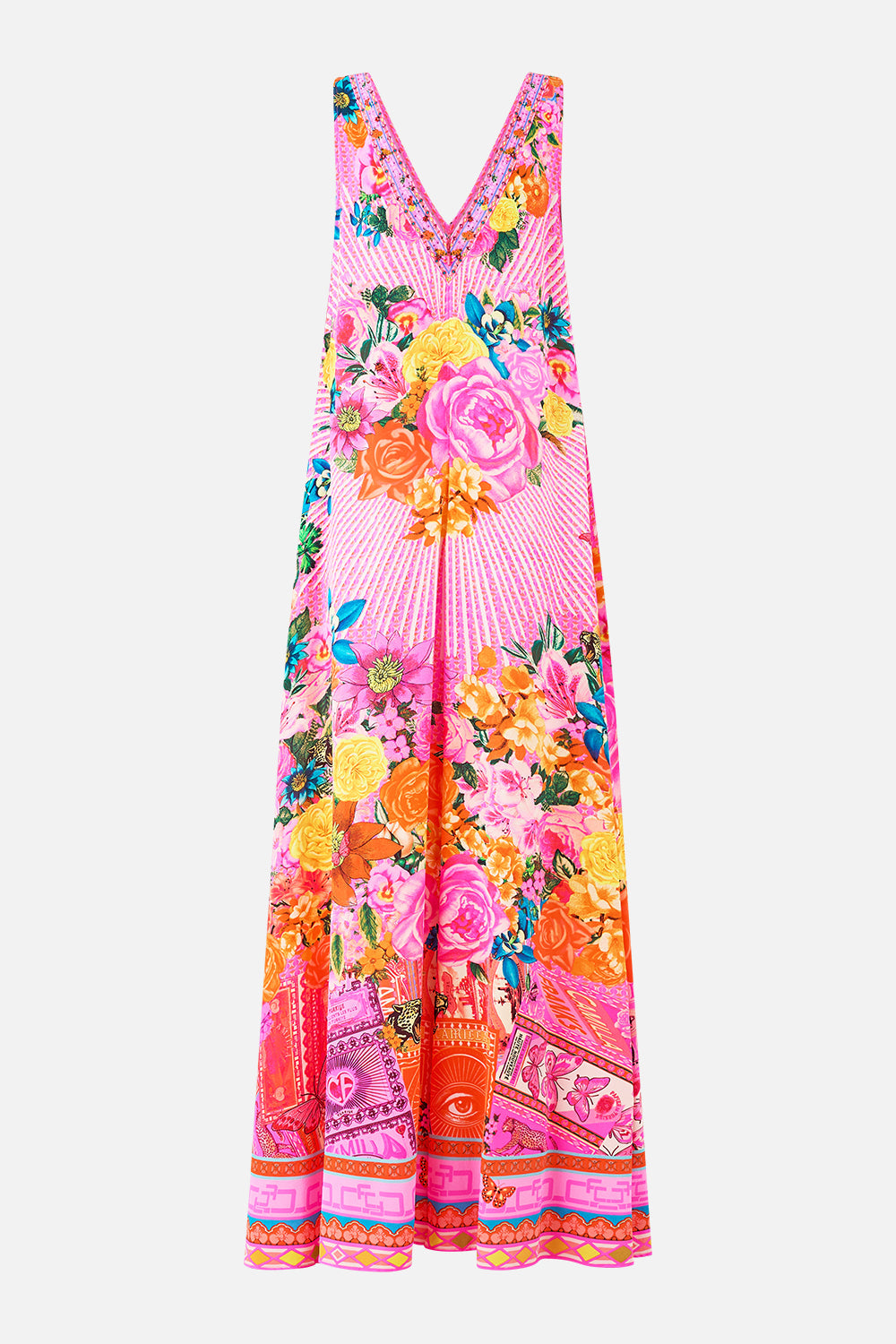 The CAMILLA v-neck flared jumpsuit from our print illustration nation, back product view