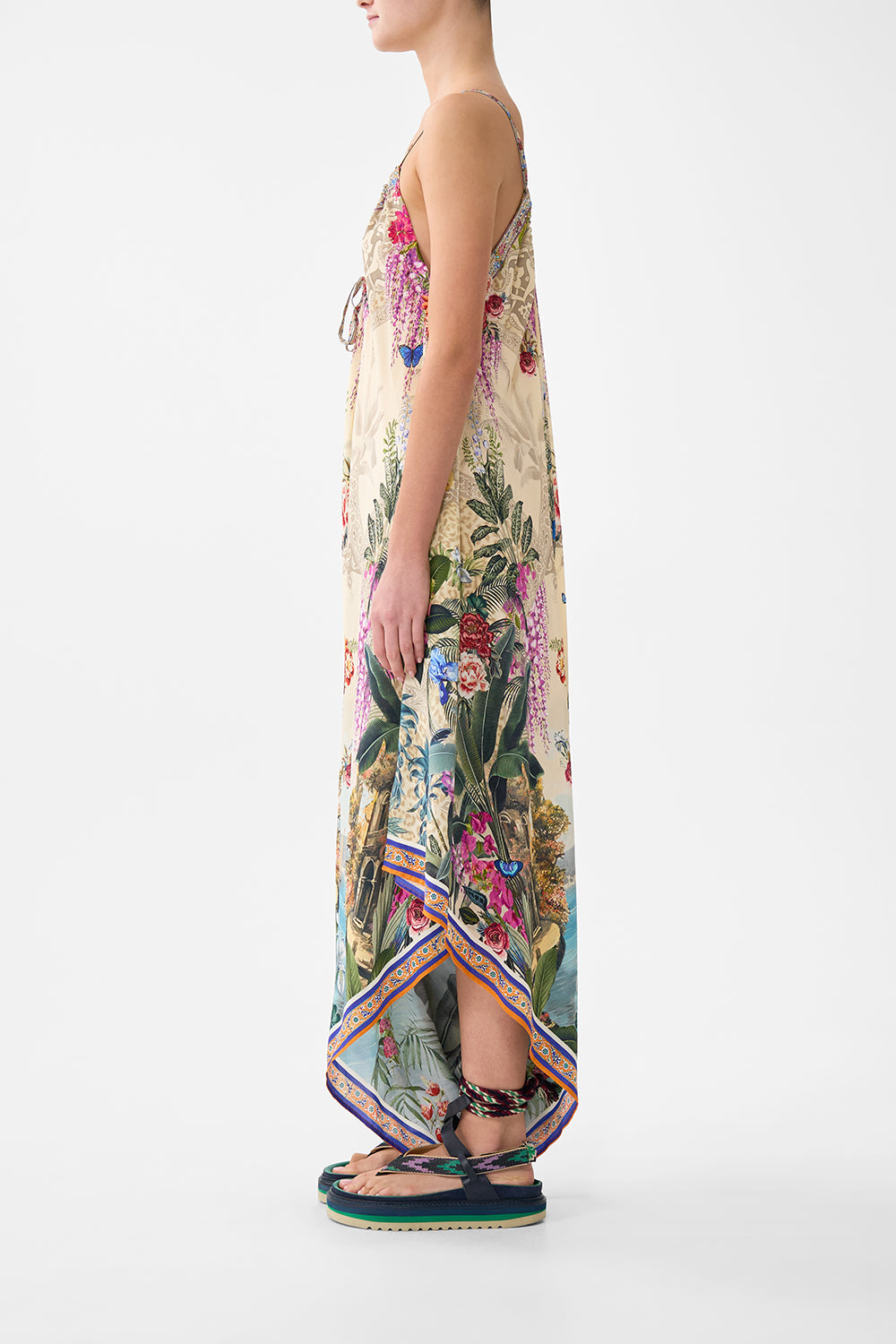 The CAMILLA HEIRLOOM EMPIRE LONGLINE BELTED TRENCH COAT DENIM in our DENIM print.