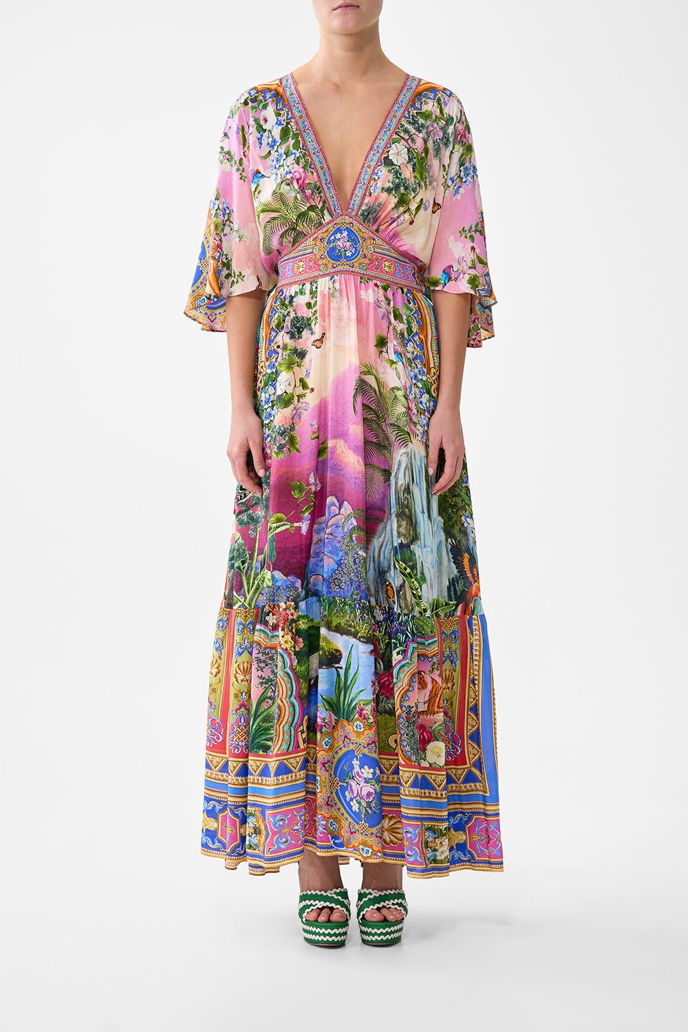 The CAMILLA CROPPED CAMP COLLAR BLOUSE KAPADOKYA KITSCH in our  print.