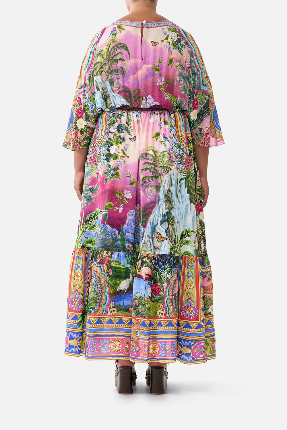 The CAMILLA DEEP V-FRILL SHORT SLEEVE TOP SULTANS AND QUEENS in our  print.