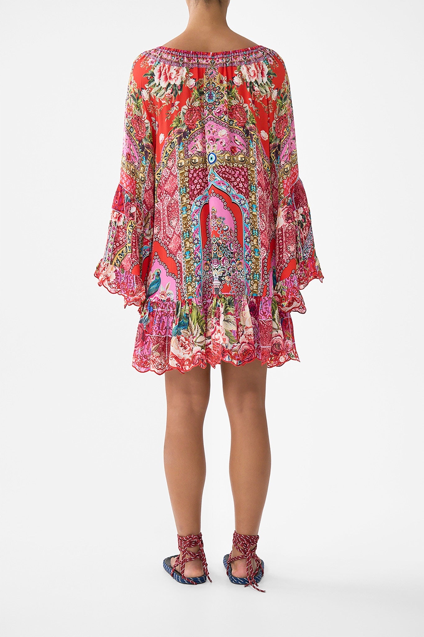 The CAMILLA SHORT LACE UP KAFTAN MIDSUMMER MOSAICS in our  print.